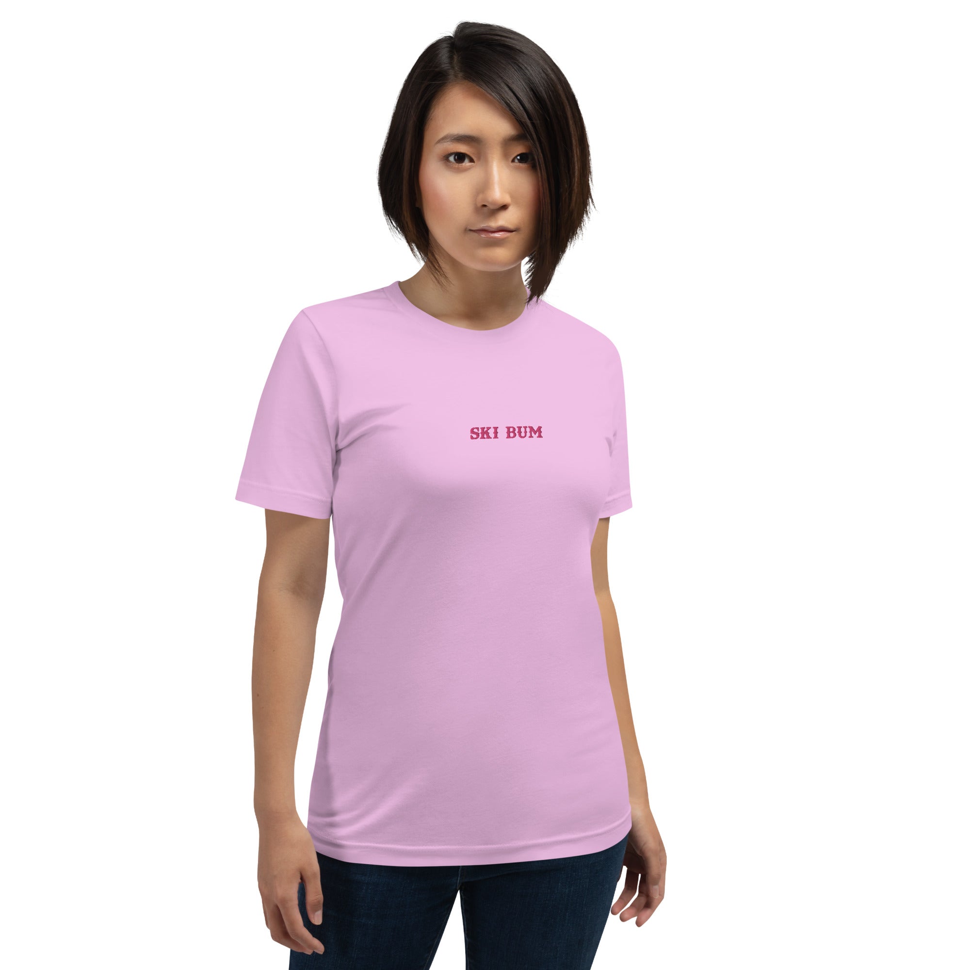 T-shirt en coton unisexe Ski Bum Flamingo brodé sur couleurs claires
