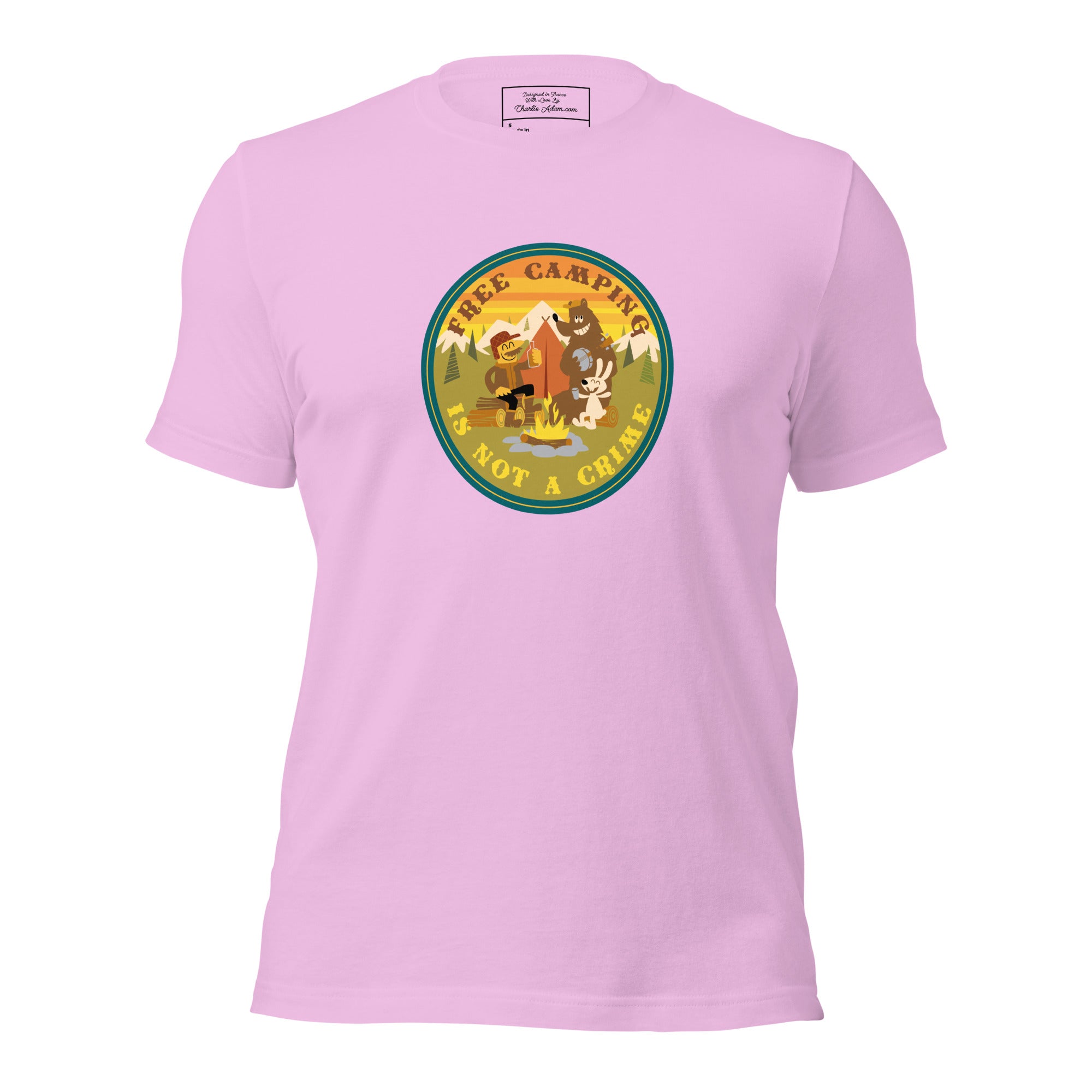 Unisex cotton t-shirt Free Camping is not a Crime on bright colors