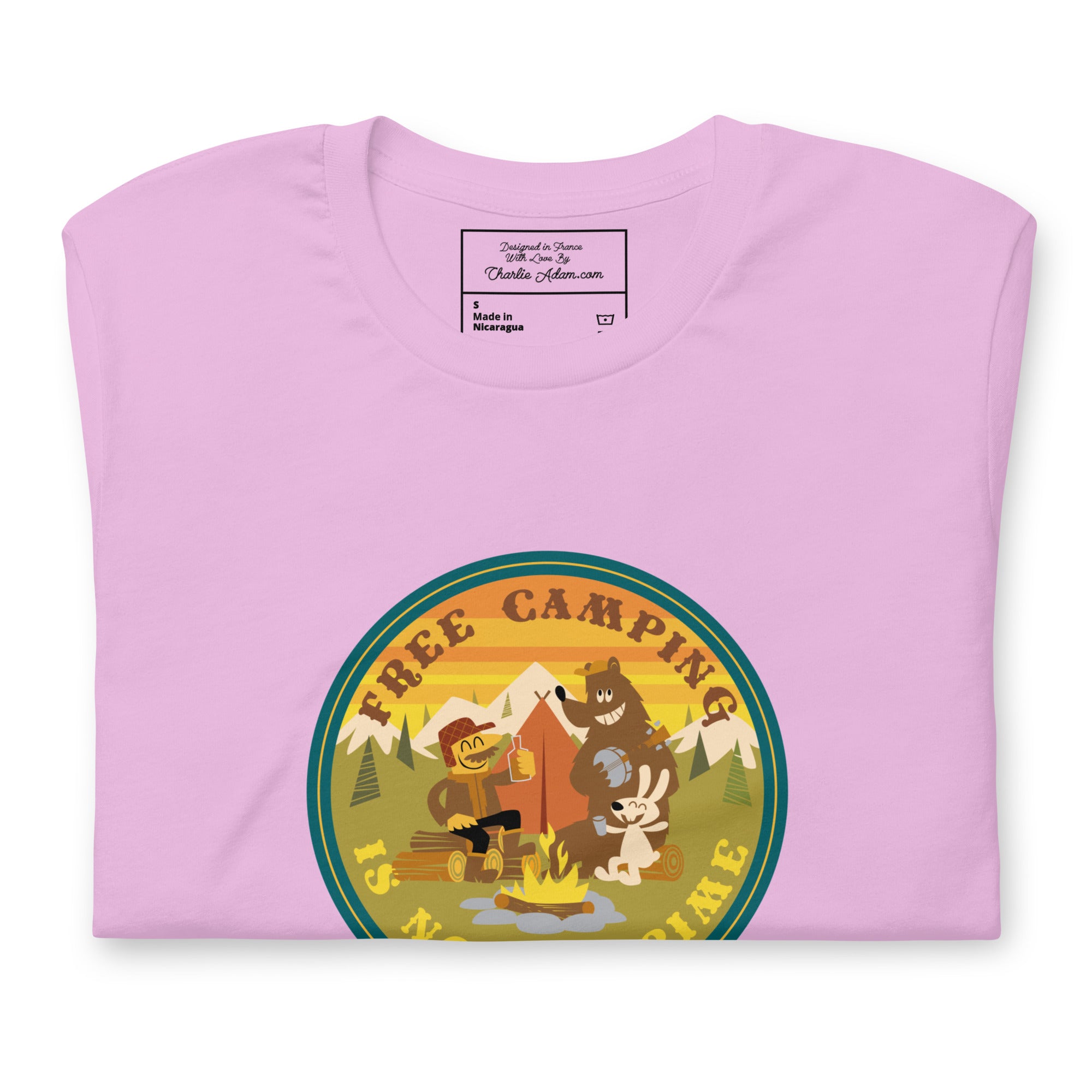 Unisex cotton t-shirt Free Camping is not a Crime on bright colors