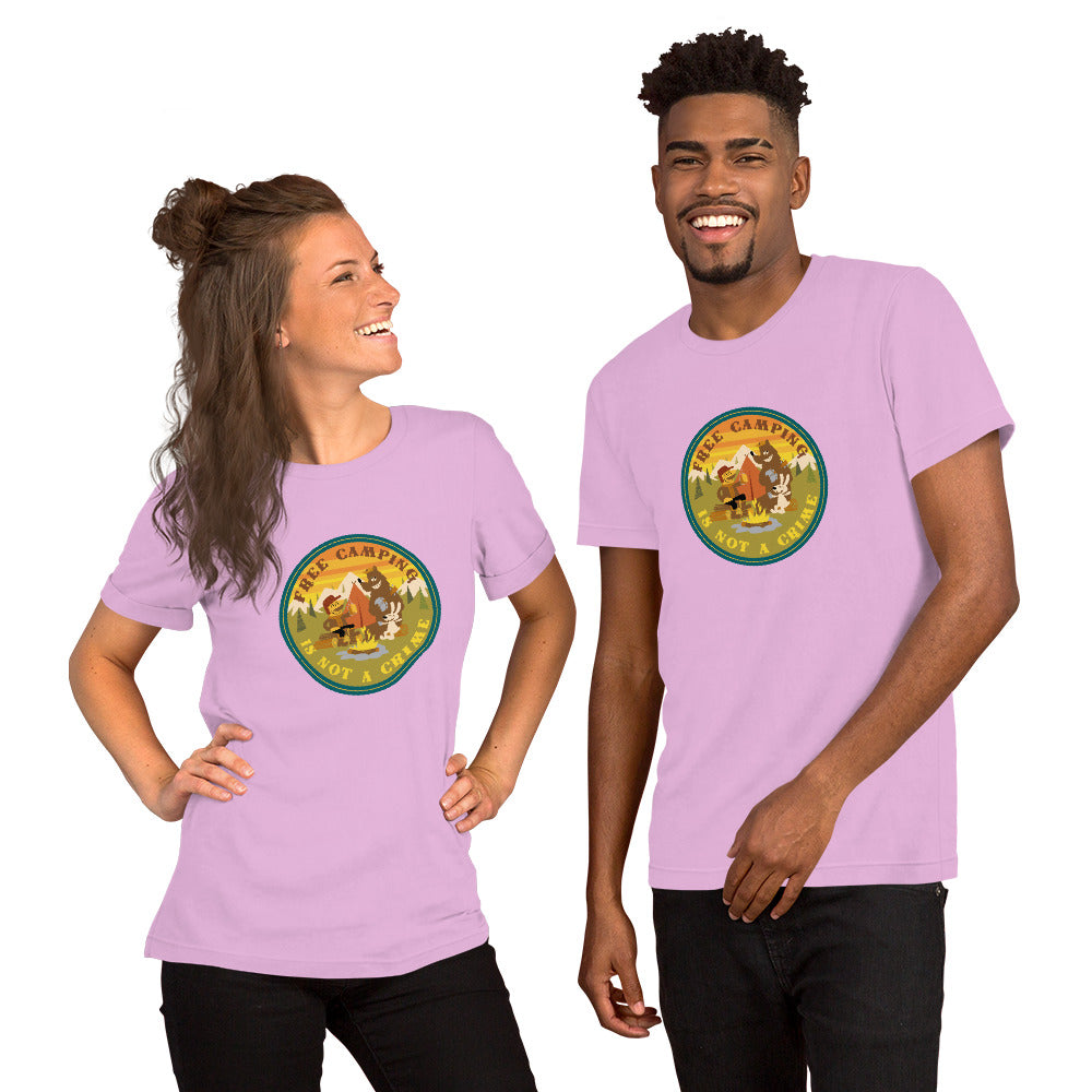 Unisex cotton t-shirt Free Camping is not a Crime on bright colors