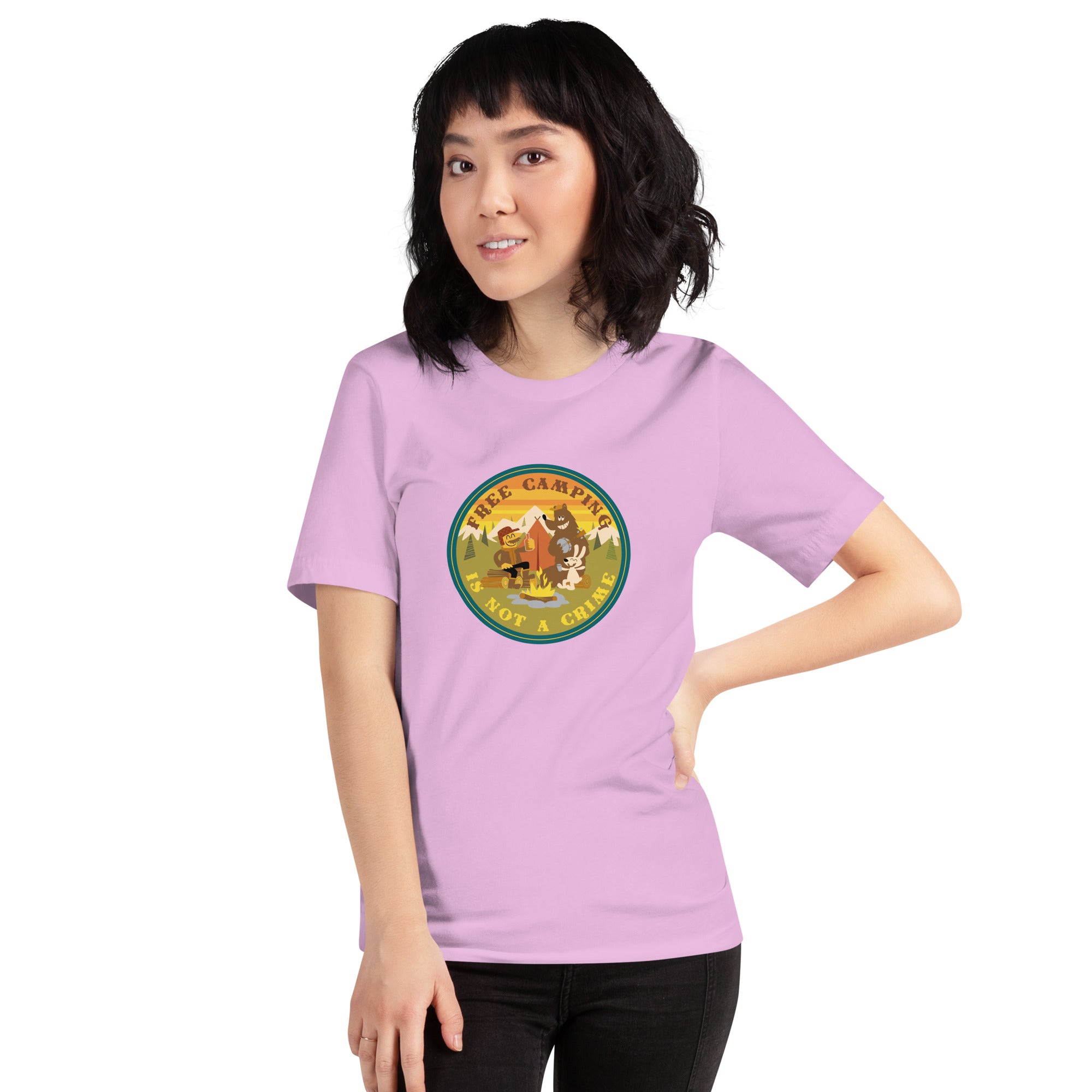 Unisex cotton t-shirt Free Camping is not a Crime on bright colors