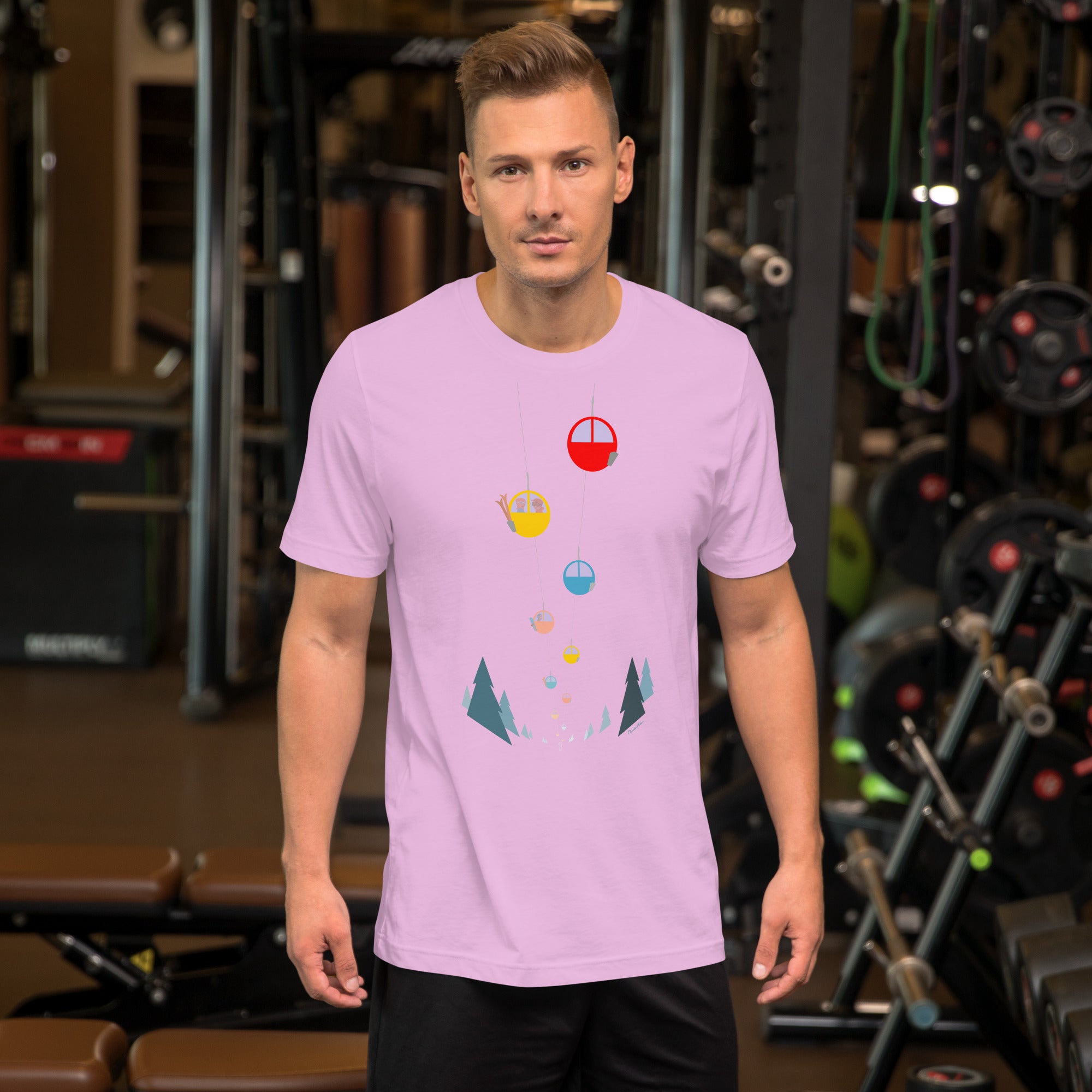 T-shirt en coton unisexe Gondolas in the mist sur couleurs claires