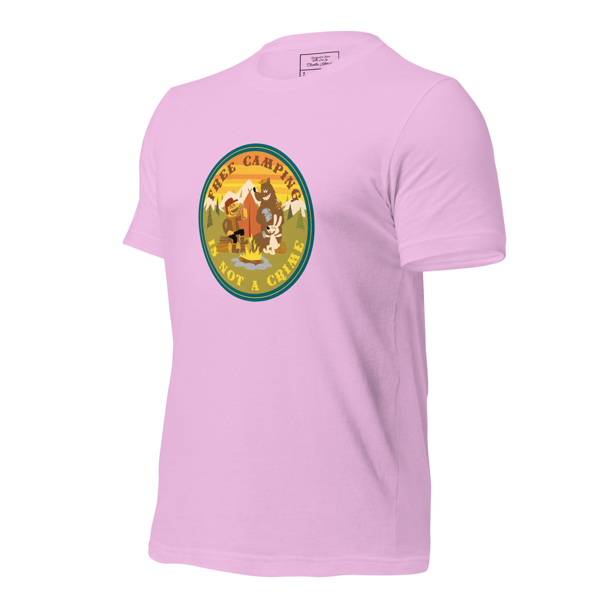 Unisex cotton t-shirt Free Camping is not a Crime on bright colors