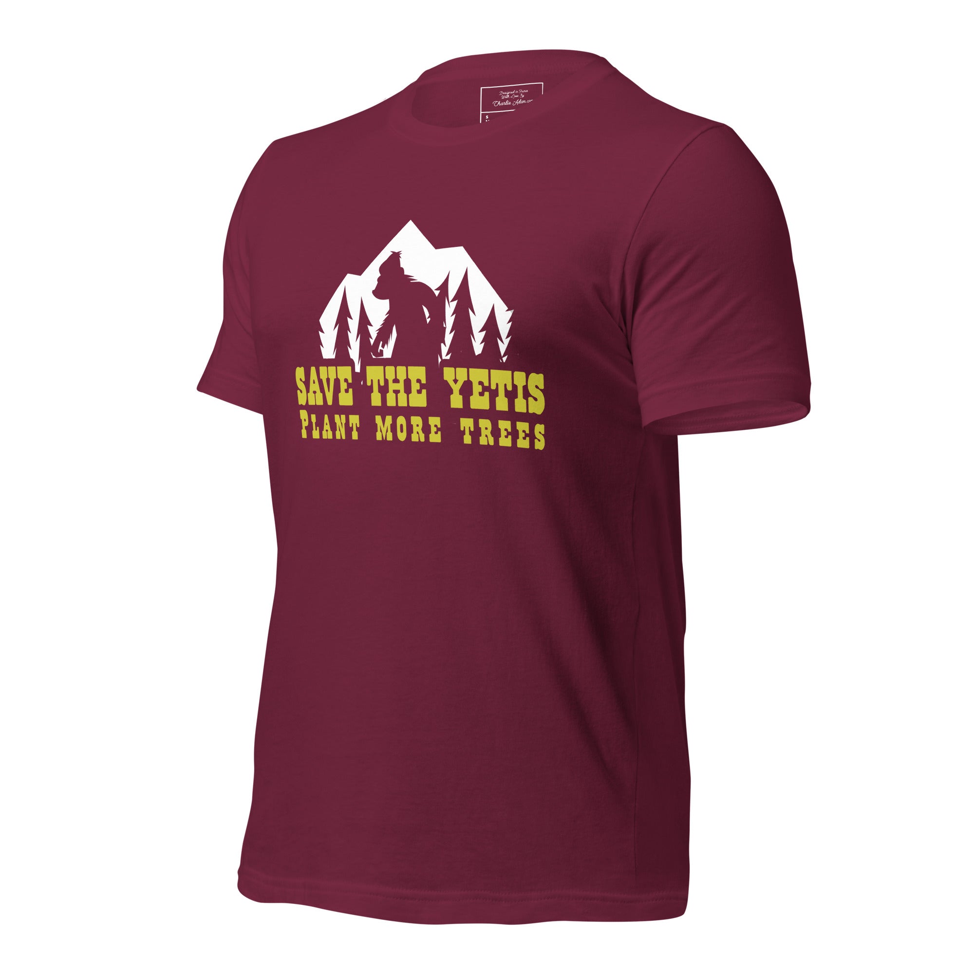 T-shirt en coton unisexe Save the Yetis Plant more Trees sur couleurs foncées