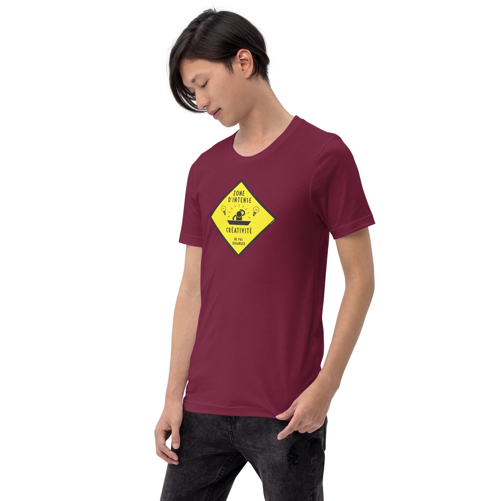 Unisex cotton t-shirt Zone d'intense créativité, Ne pas déranger on dark colors