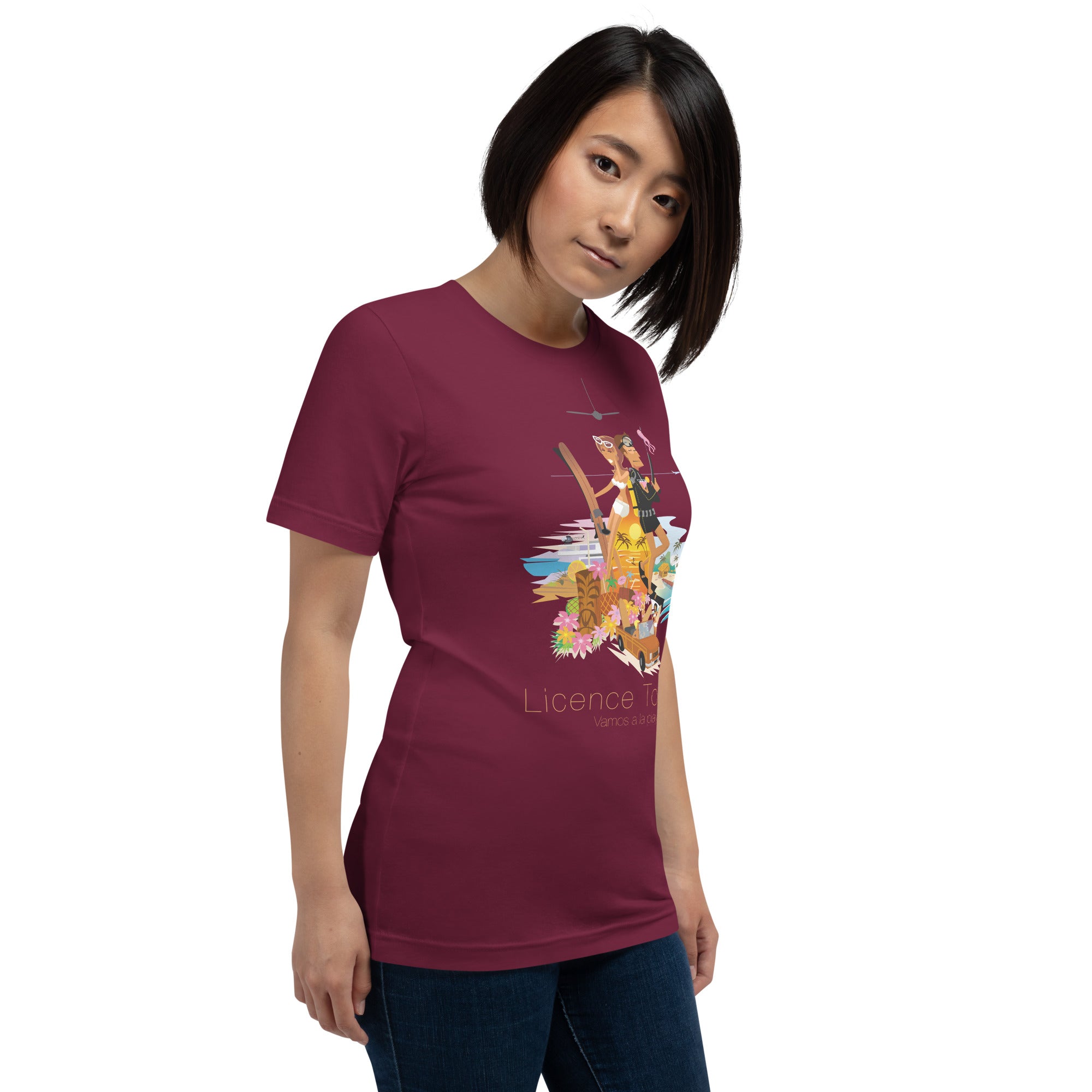 Unisex cotton t-shirt License to Chill Vamos a la Playa on dark colors