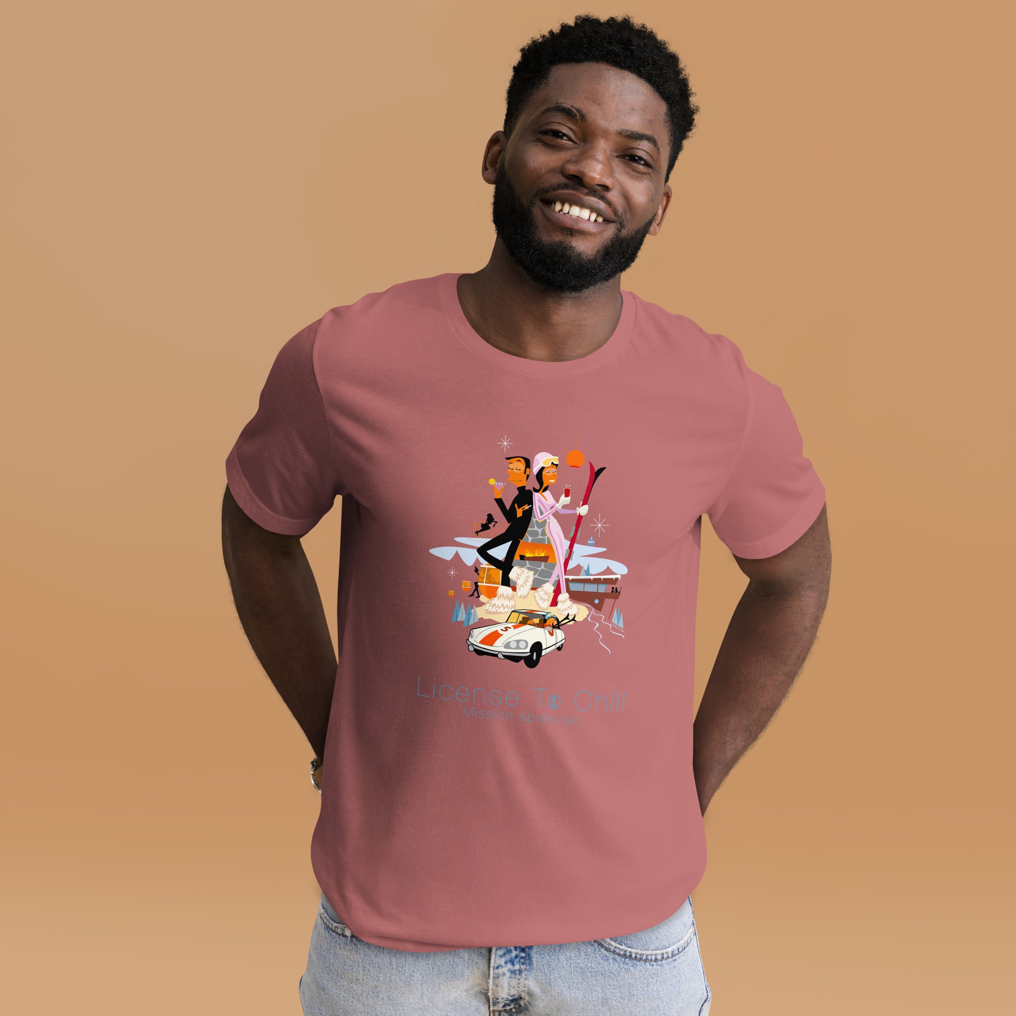 Unisex cotton t-shirt License to Chill Mission Après-Ski on bright colors