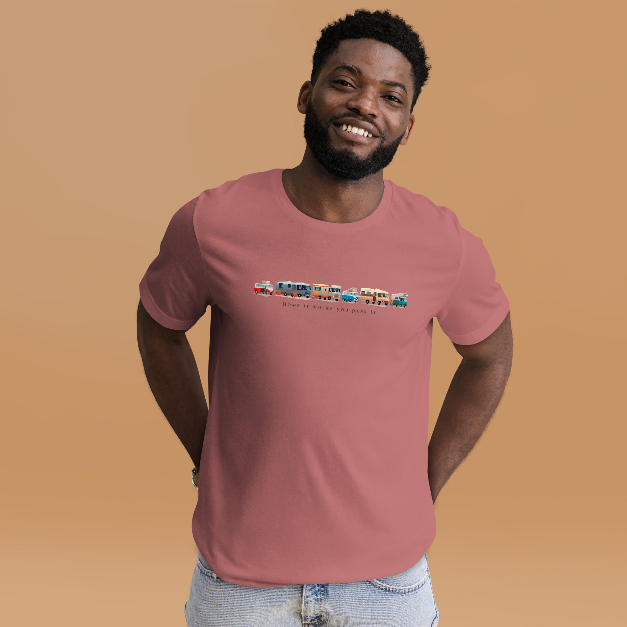 Unisex cotton t-shirt Vintage Campers on bright colors