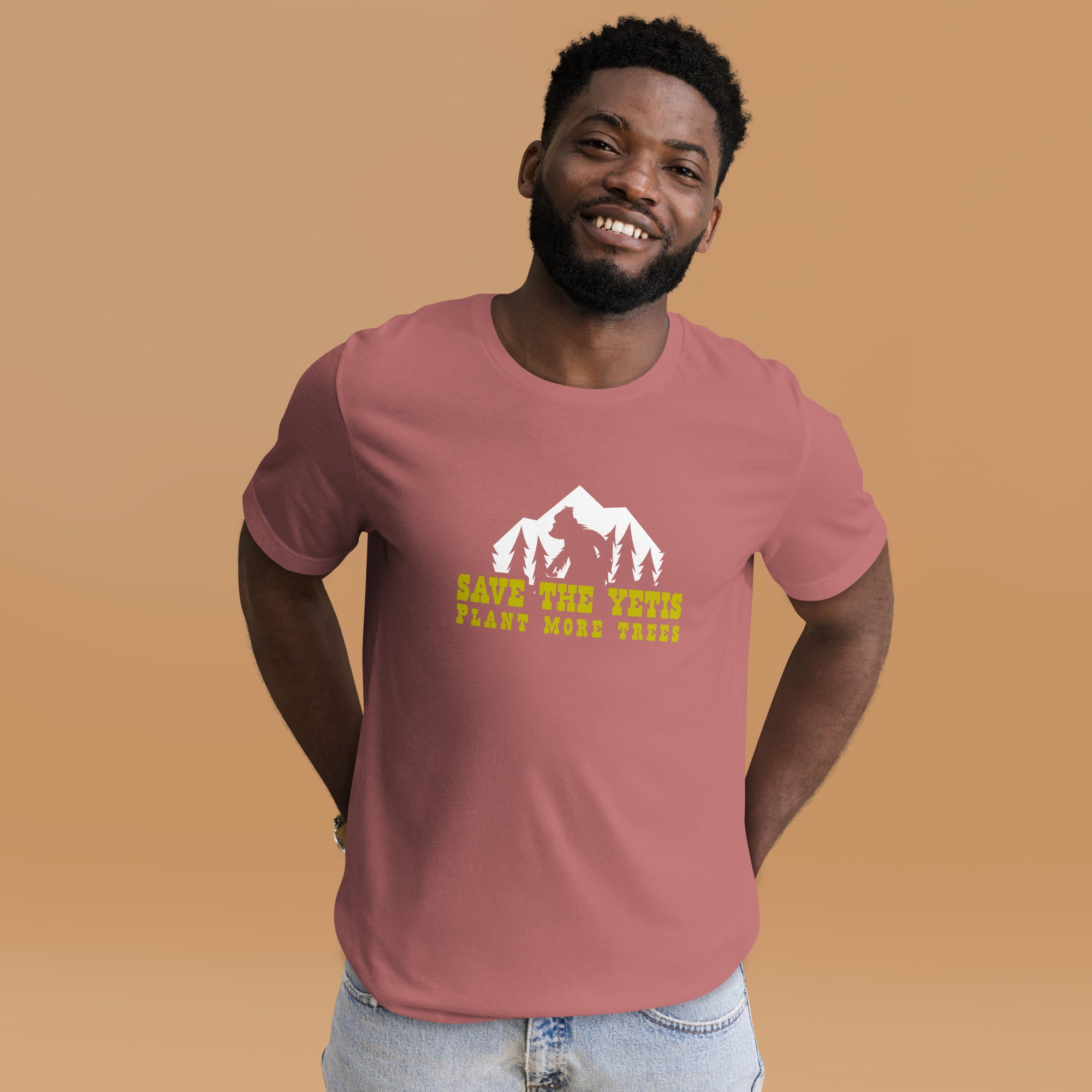 Unisex cotton t-shirt Save the Yetis Plant more Trees on bright colors (front & back)