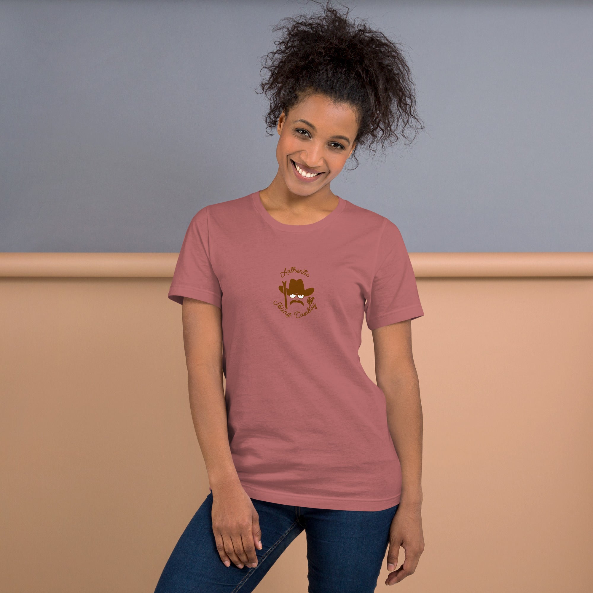 Unisex cotton t-shirt Authentic Skiing Cowboy on bright colors