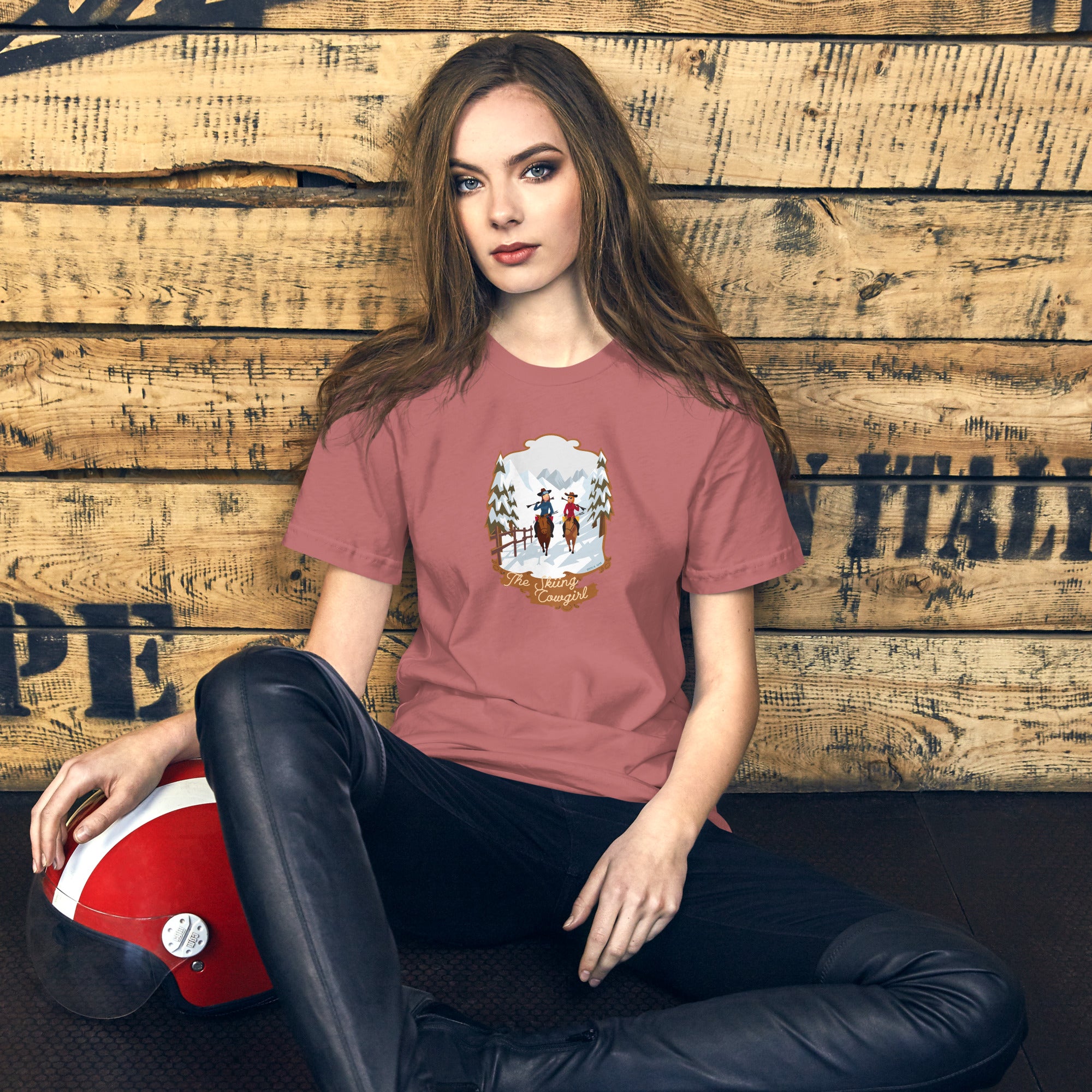 T-shirt en coton unisexe The Skiing Cowgirl sur couleurs vives