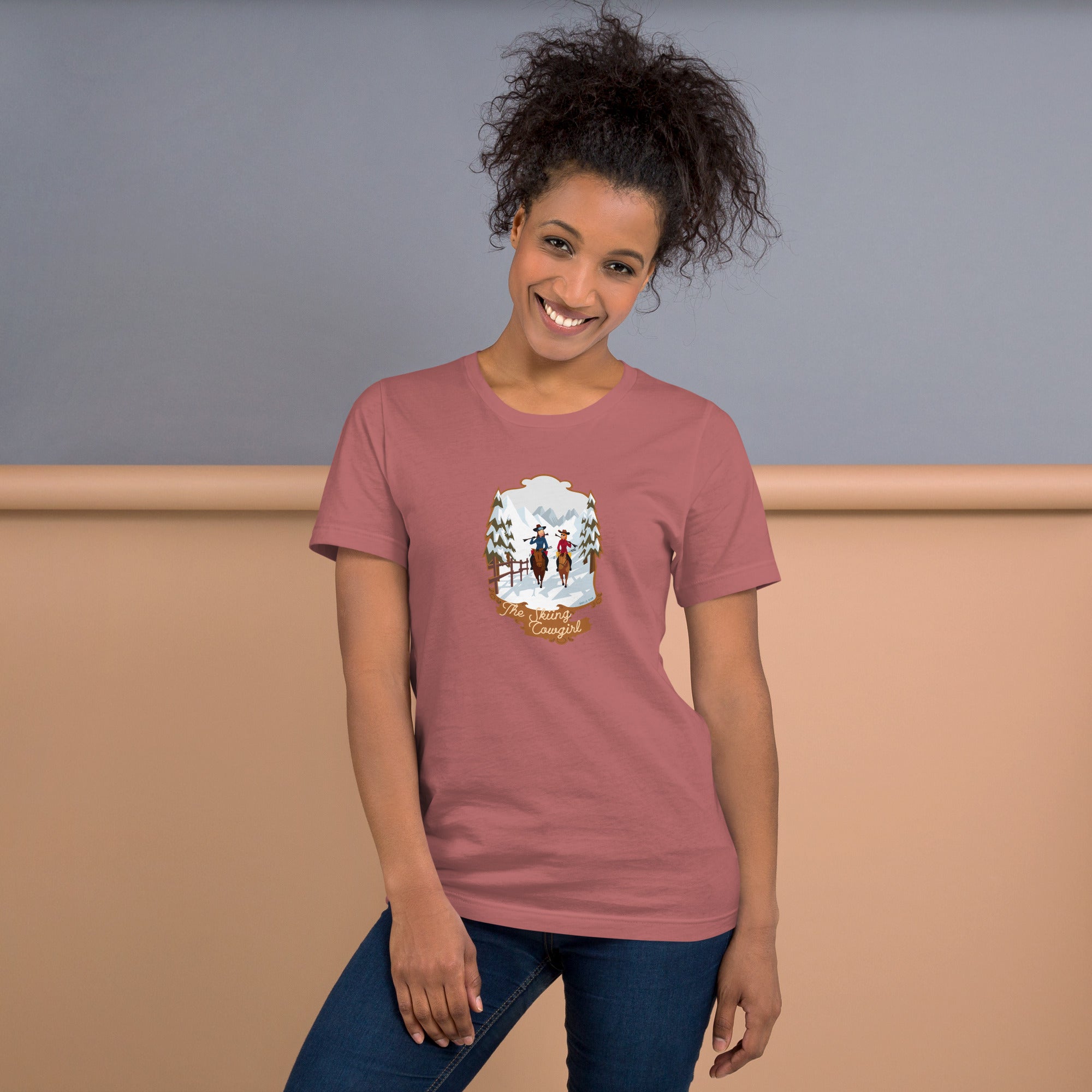 T-shirt en coton unisexe The Skiing Cowgirl sur couleurs vives
