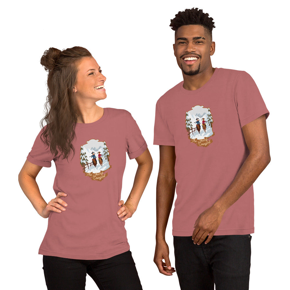 T-shirt en coton unisexe The Skiing Cowgirl sur couleurs vives