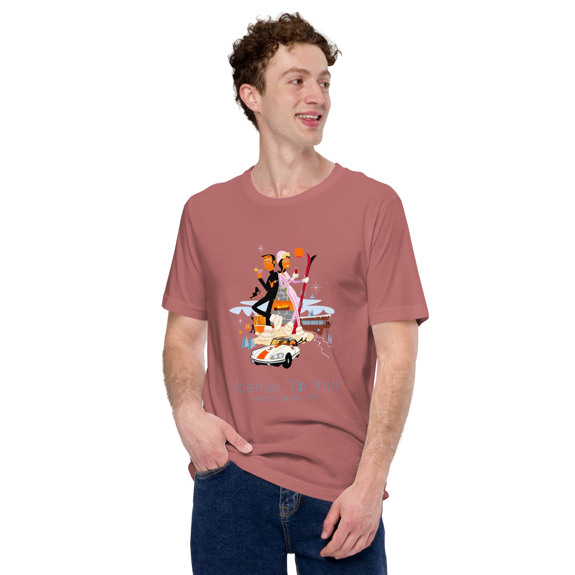 Unisex cotton t-shirt License to Chill Mission Après-Ski on bright colors