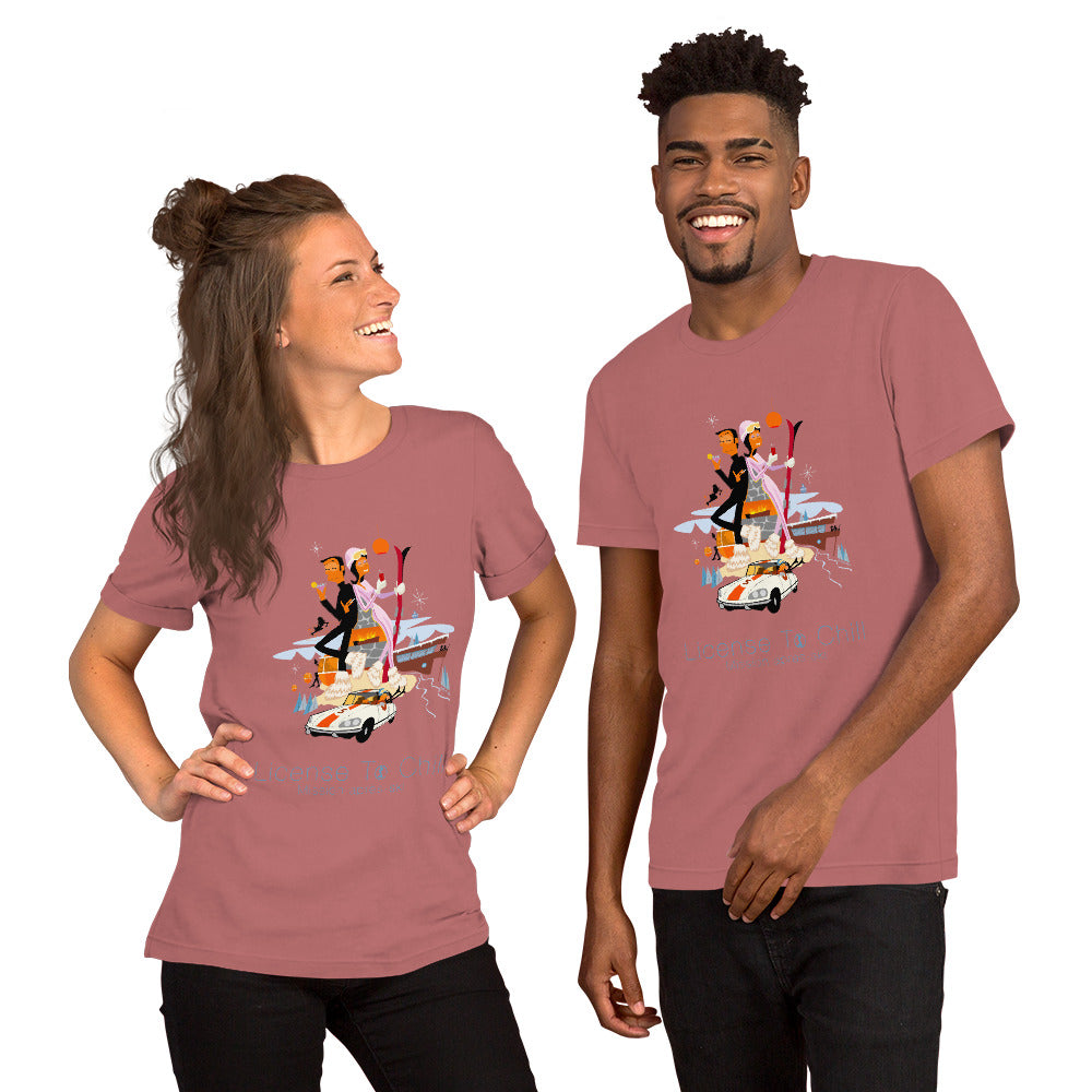 Unisex cotton t-shirt License to Chill Mission Après-Ski on bright colors
