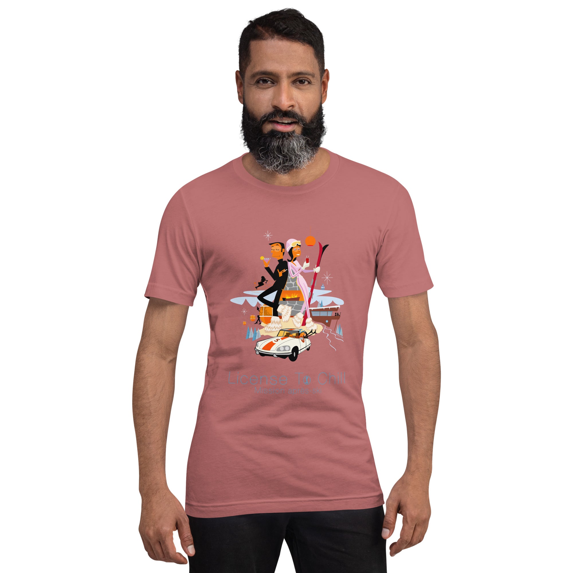 Unisex cotton t-shirt License to Chill Mission Après-Ski on bright colors