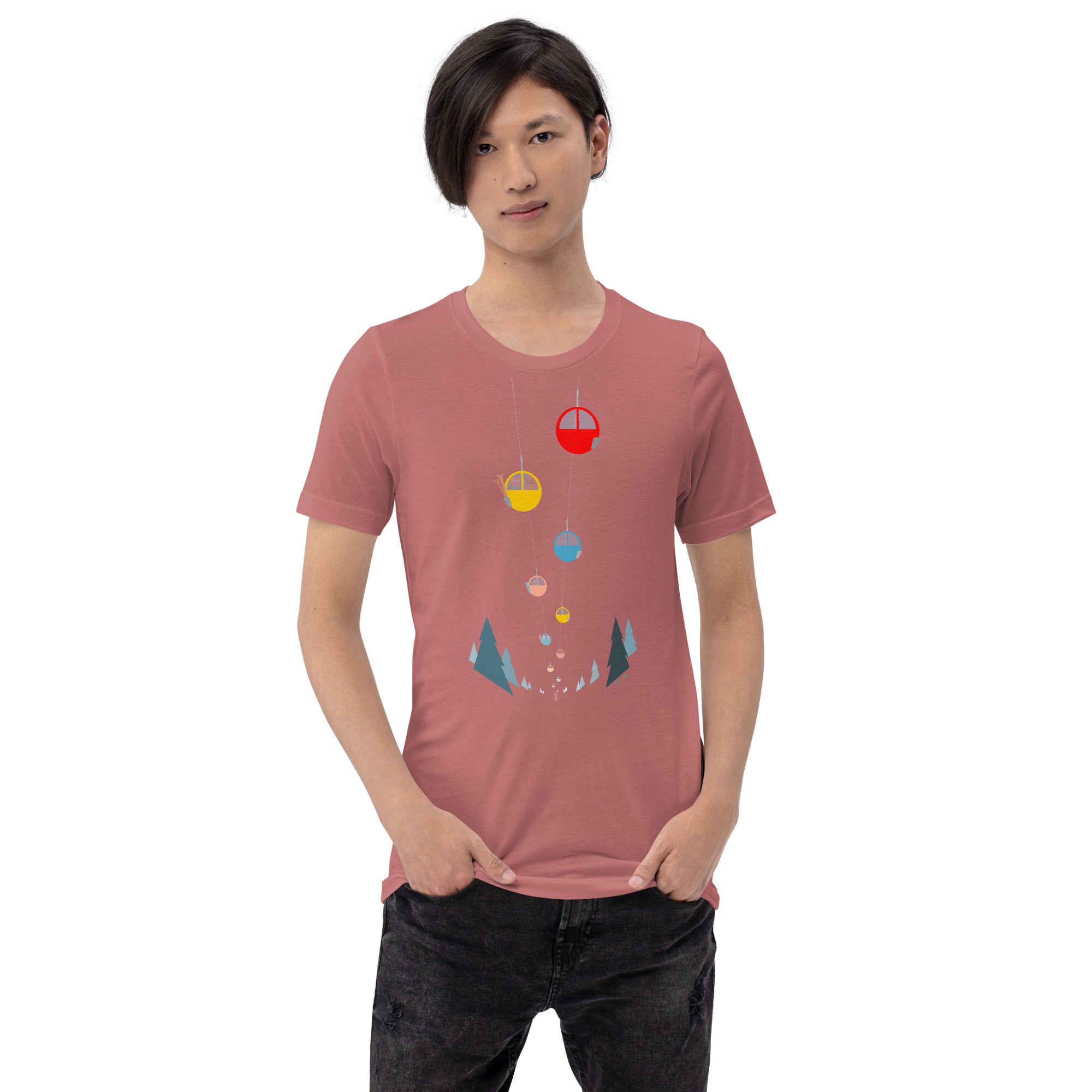 T-shirt en coton unisexe Gondolas in the mist sur couleurs vives