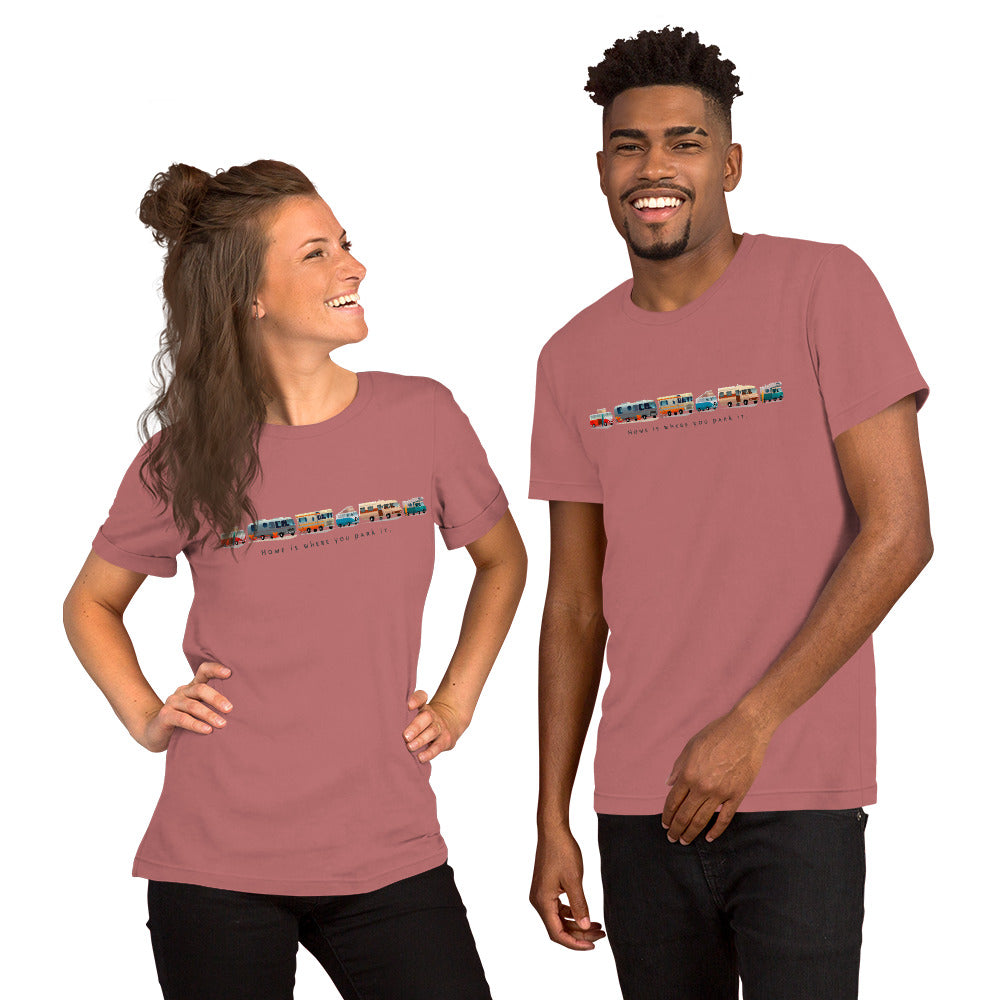 Unisex cotton t-shirt Vintage Campers on bright colors
