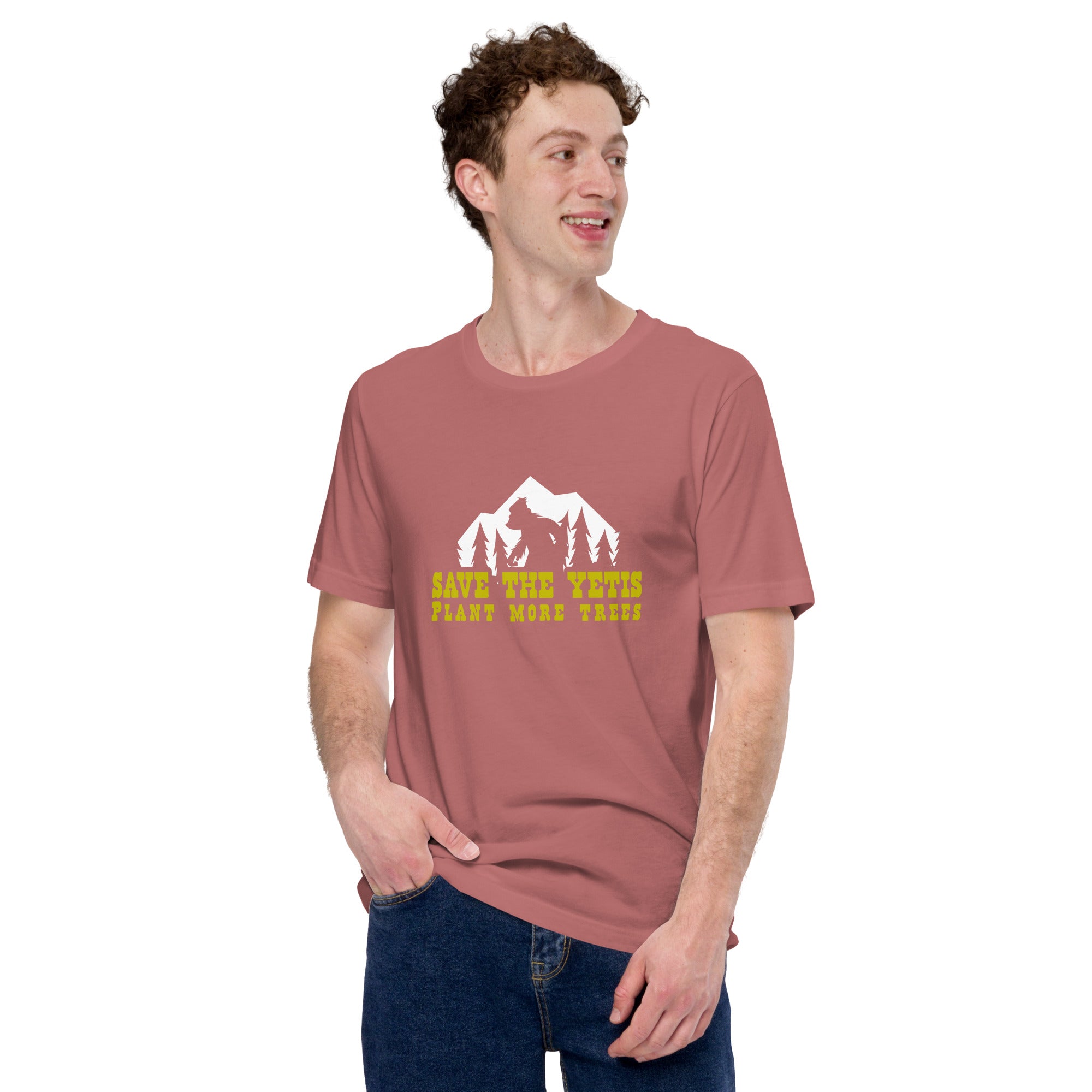 Unisex cotton t-shirt Save the Yetis Plant more Trees on bright colors (front & back)