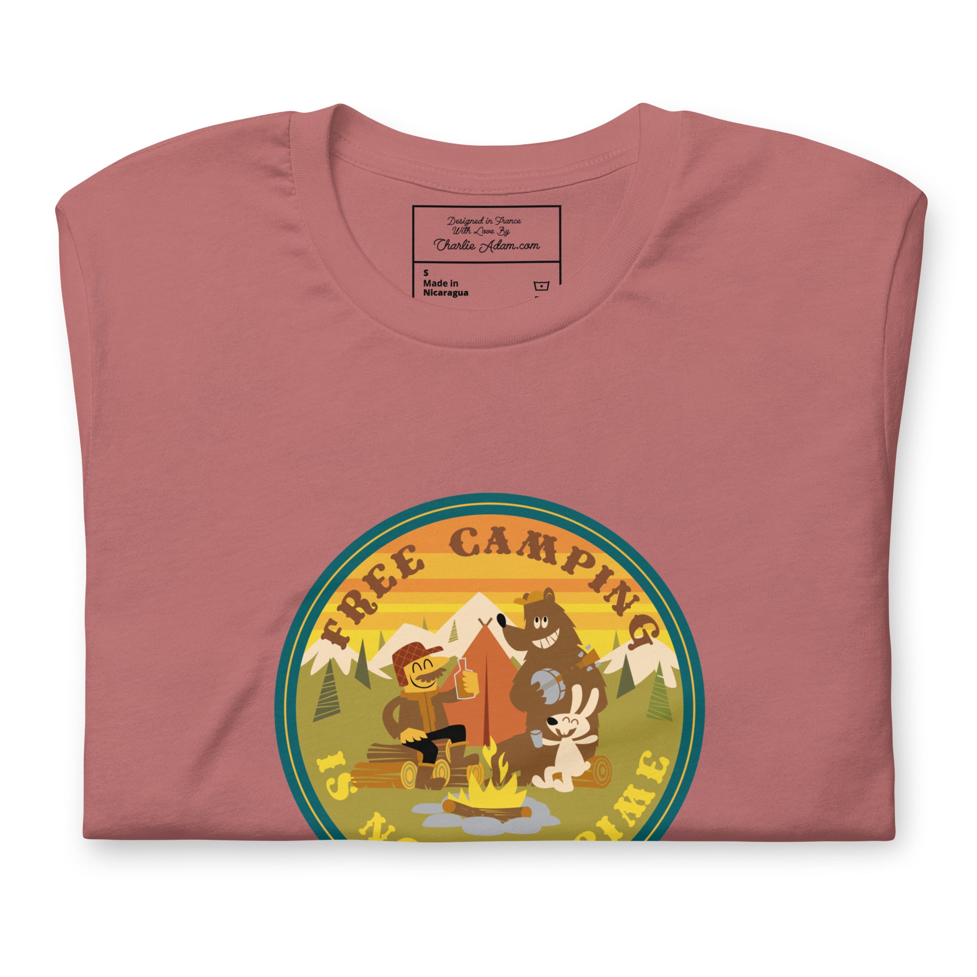 Unisex cotton t-shirt Free Camping is not a Crime on bright colors