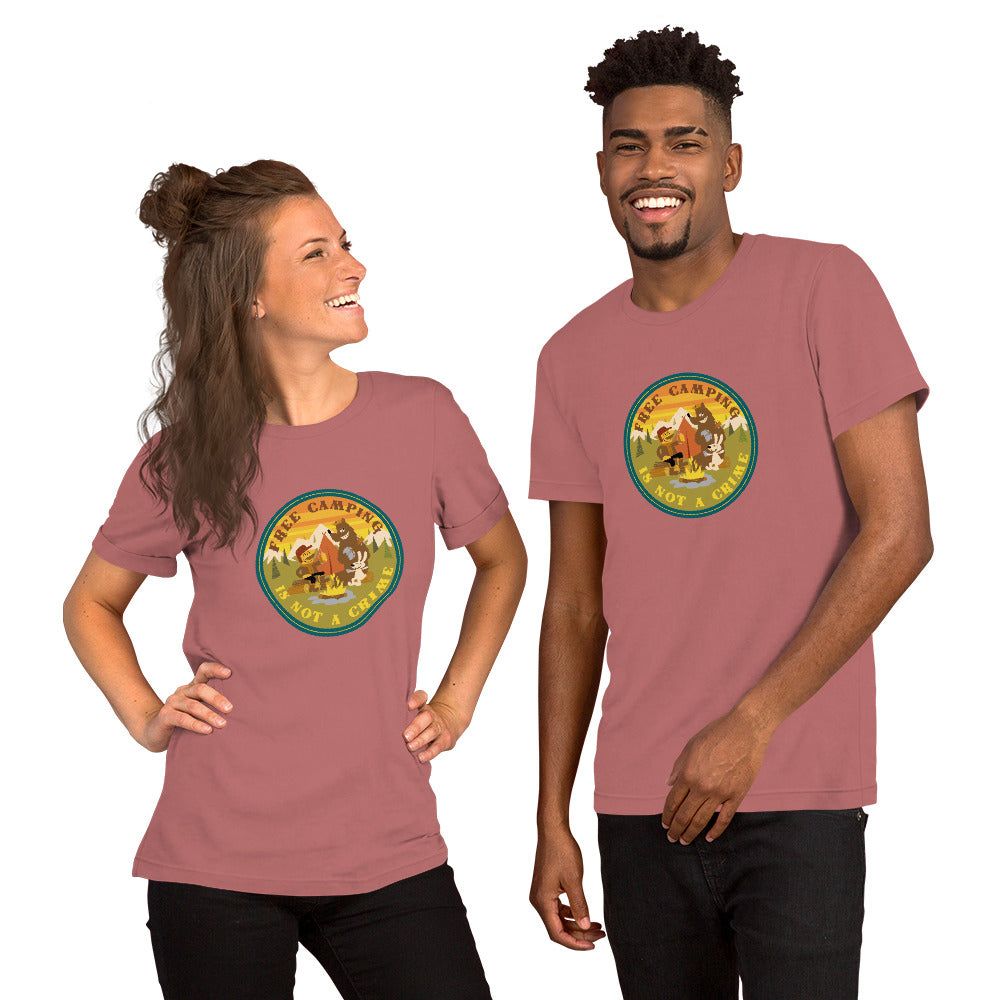 Unisex cotton t-shirt Free Camping is not a Crime on bright colors
