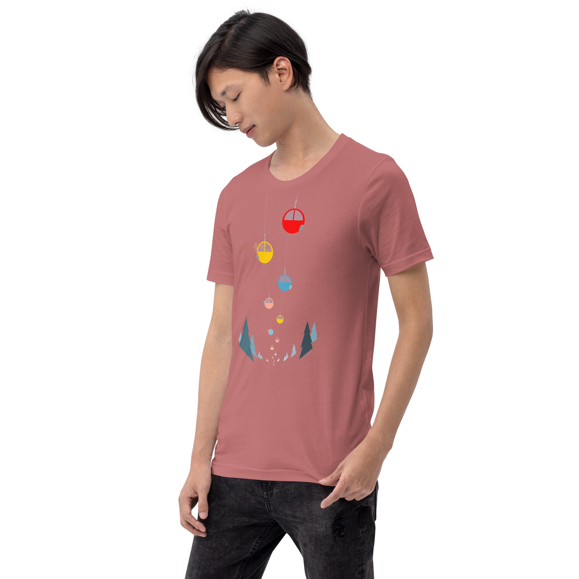 T-shirt en coton unisexe Gondolas in the mist sur couleurs vives