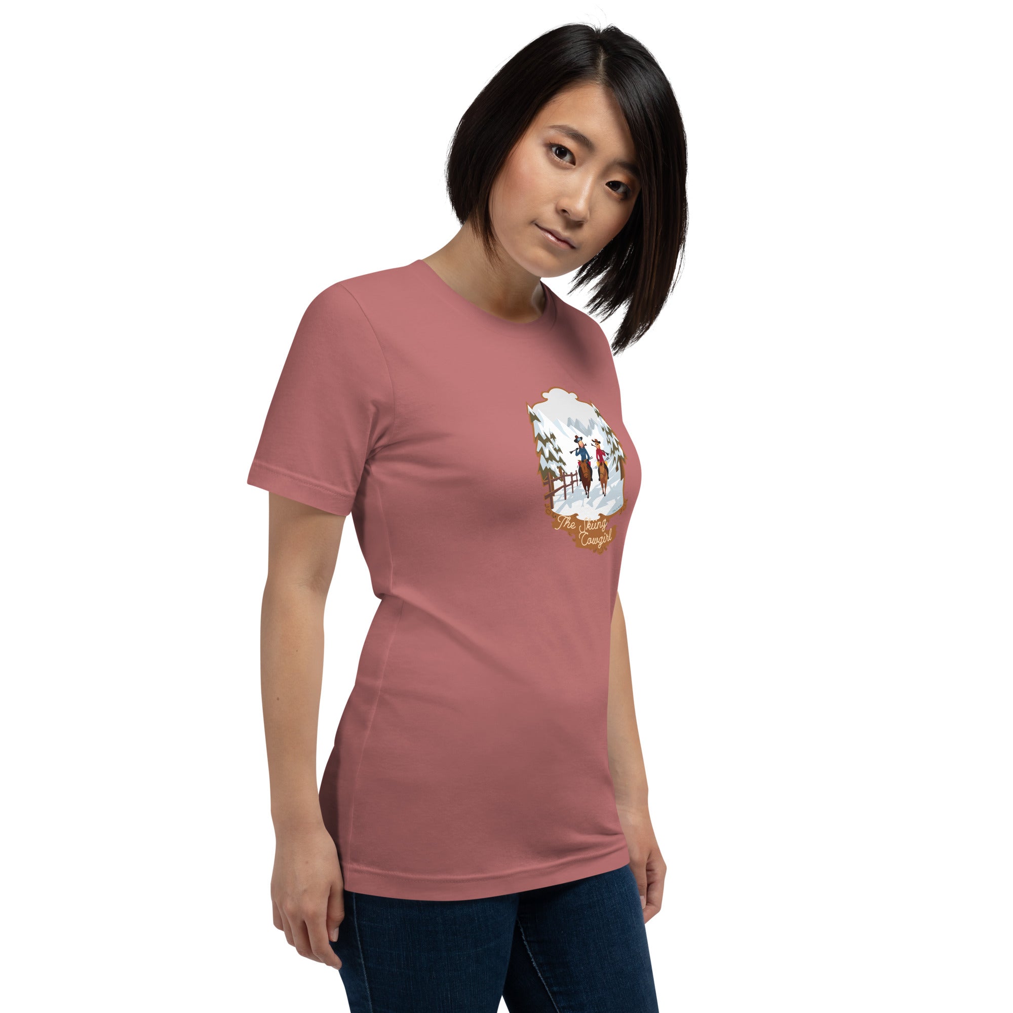 T-shirt en coton unisexe The Skiing Cowgirl sur couleurs vives