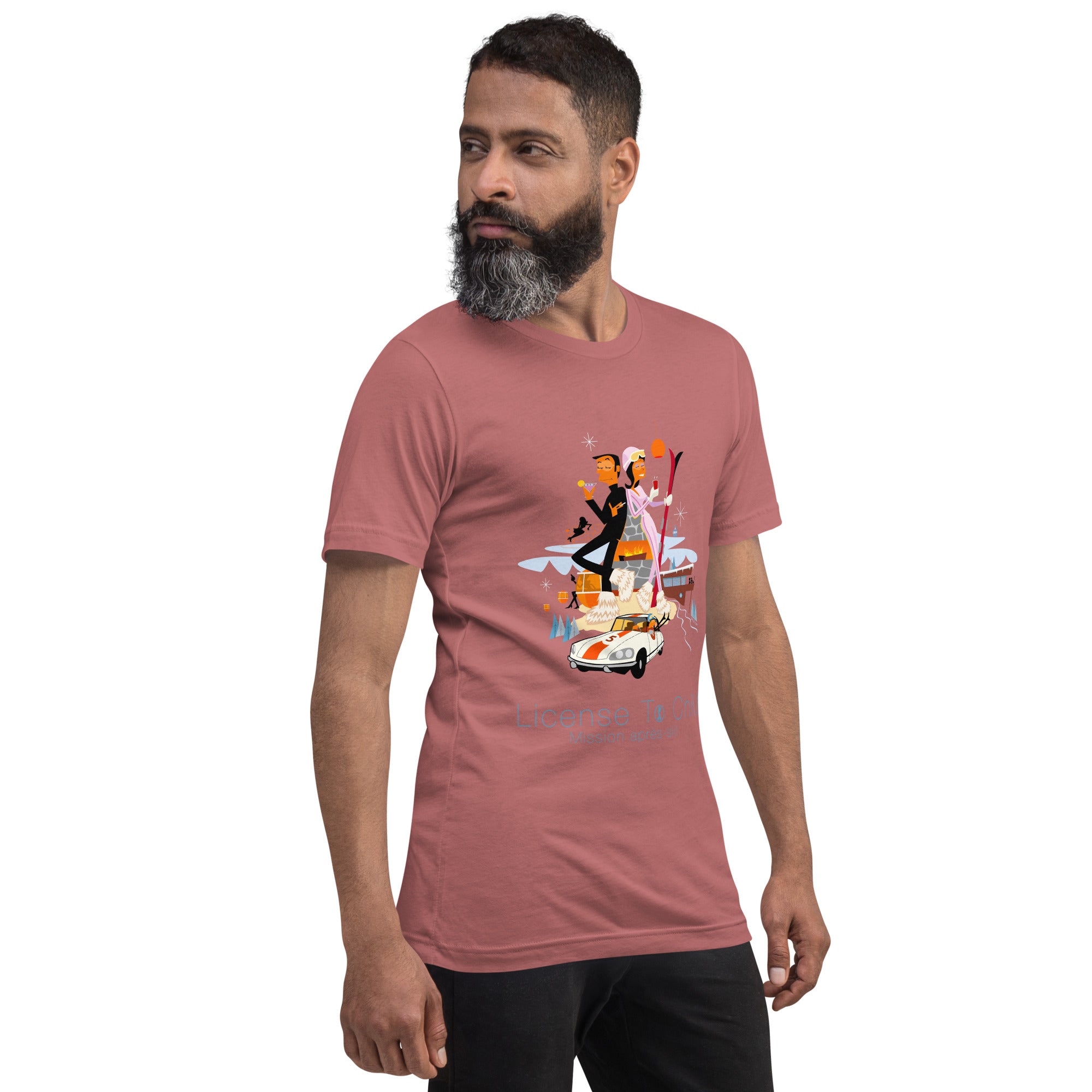 Unisex cotton t-shirt License to Chill Mission Après-Ski on bright colors