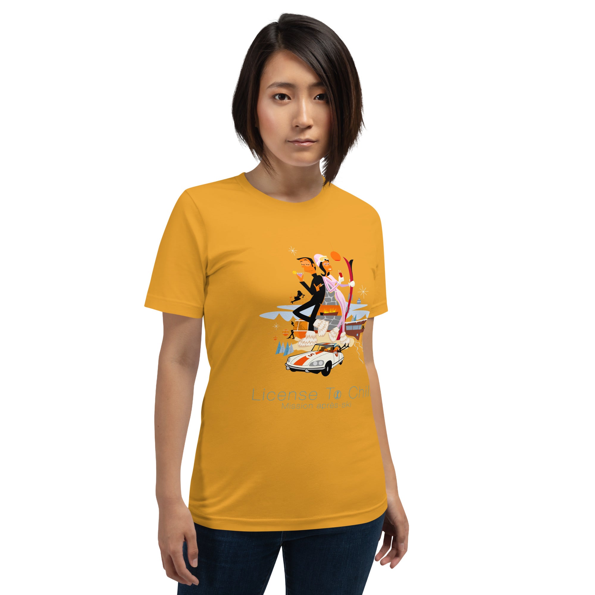 T-shirt en coton unisexe License To Chill Mission Après-Ski sur couleurs claires