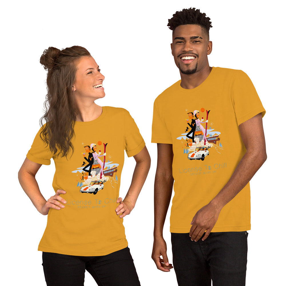 T-shirt en coton unisexe License To Chill Mission Après-Ski sur couleurs claires