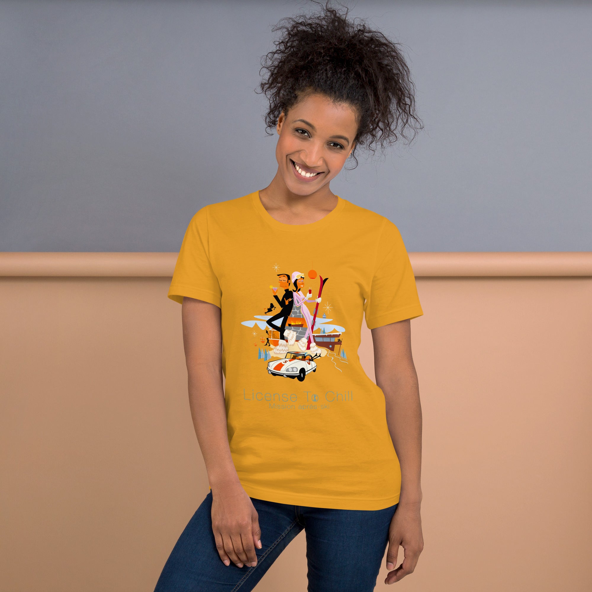 T-shirt en coton unisexe License To Chill Mission Après-Ski sur couleurs claires