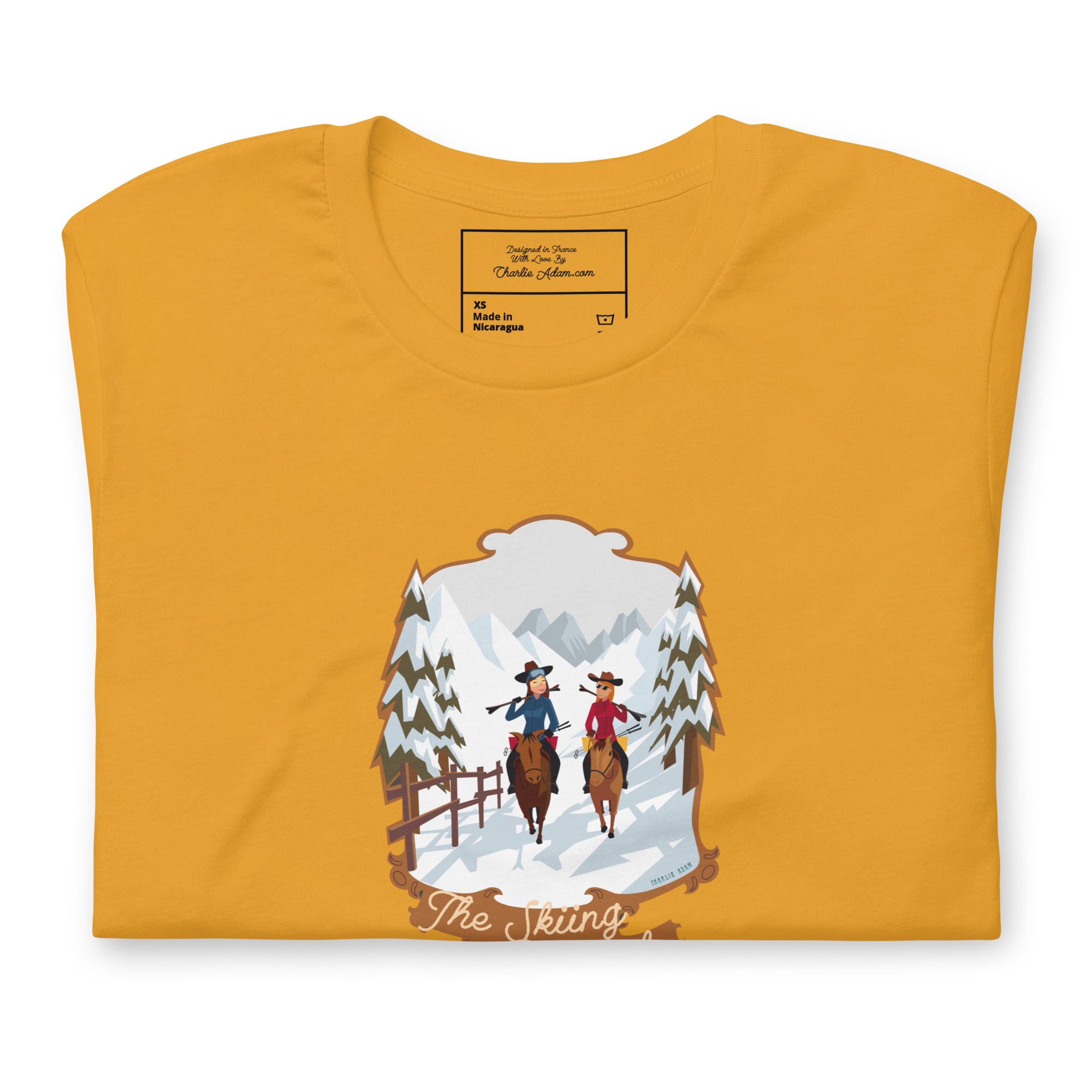T-shirt en coton unisexe The Skiing Cowgirl sur fond clair