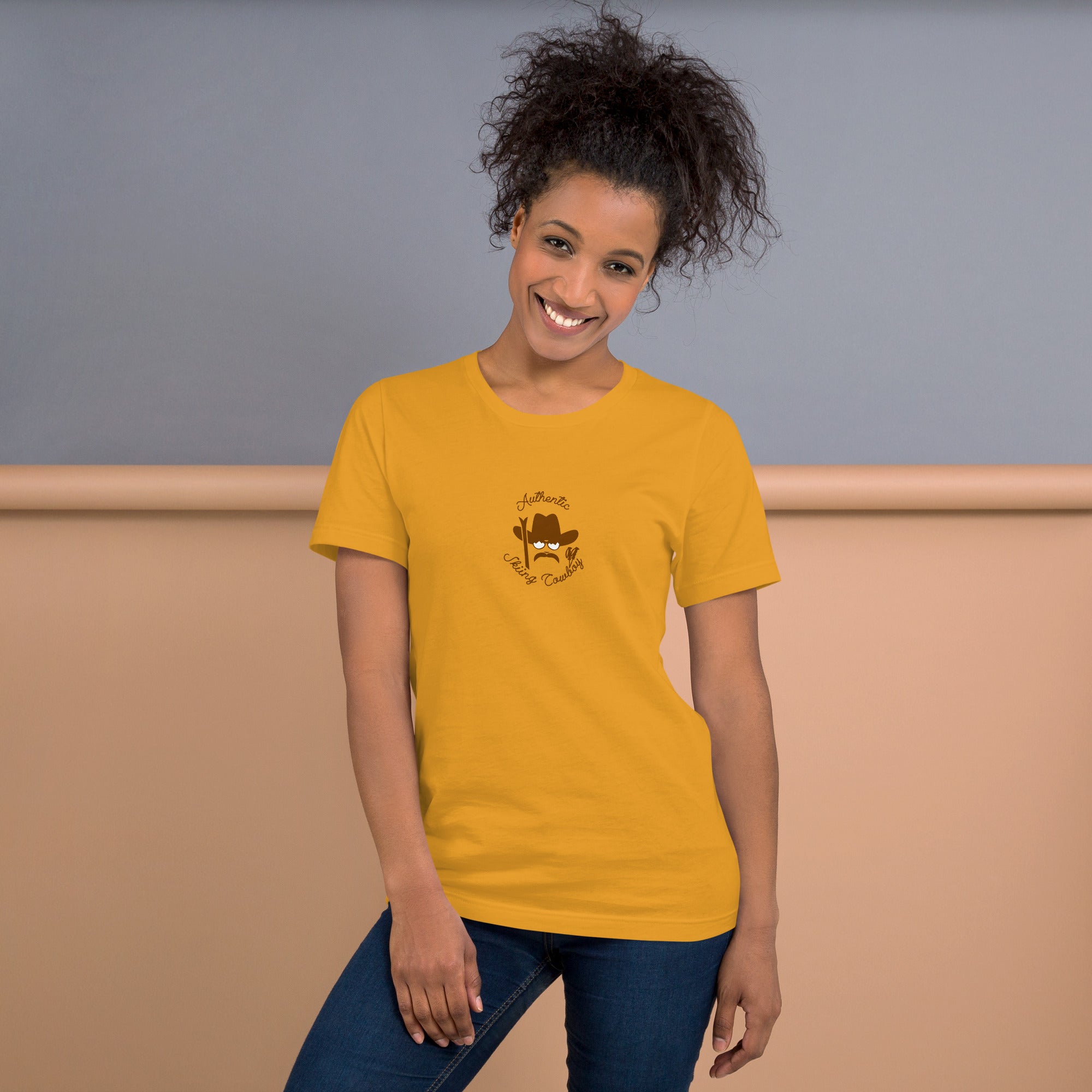 Unisex cotton t-shirt Authentic Skiing Cowboy on bright colors