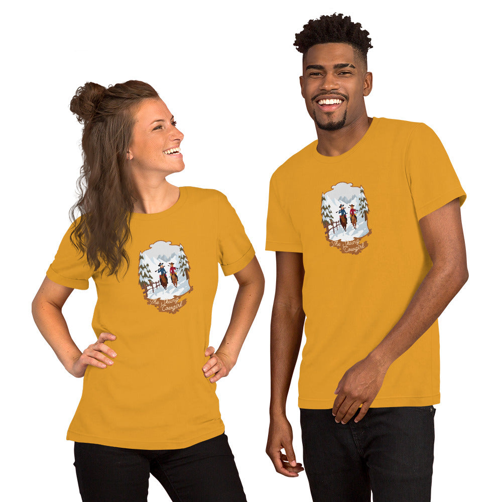 T-shirt en coton unisexe The Skiing Cowgirl sur couleurs vives