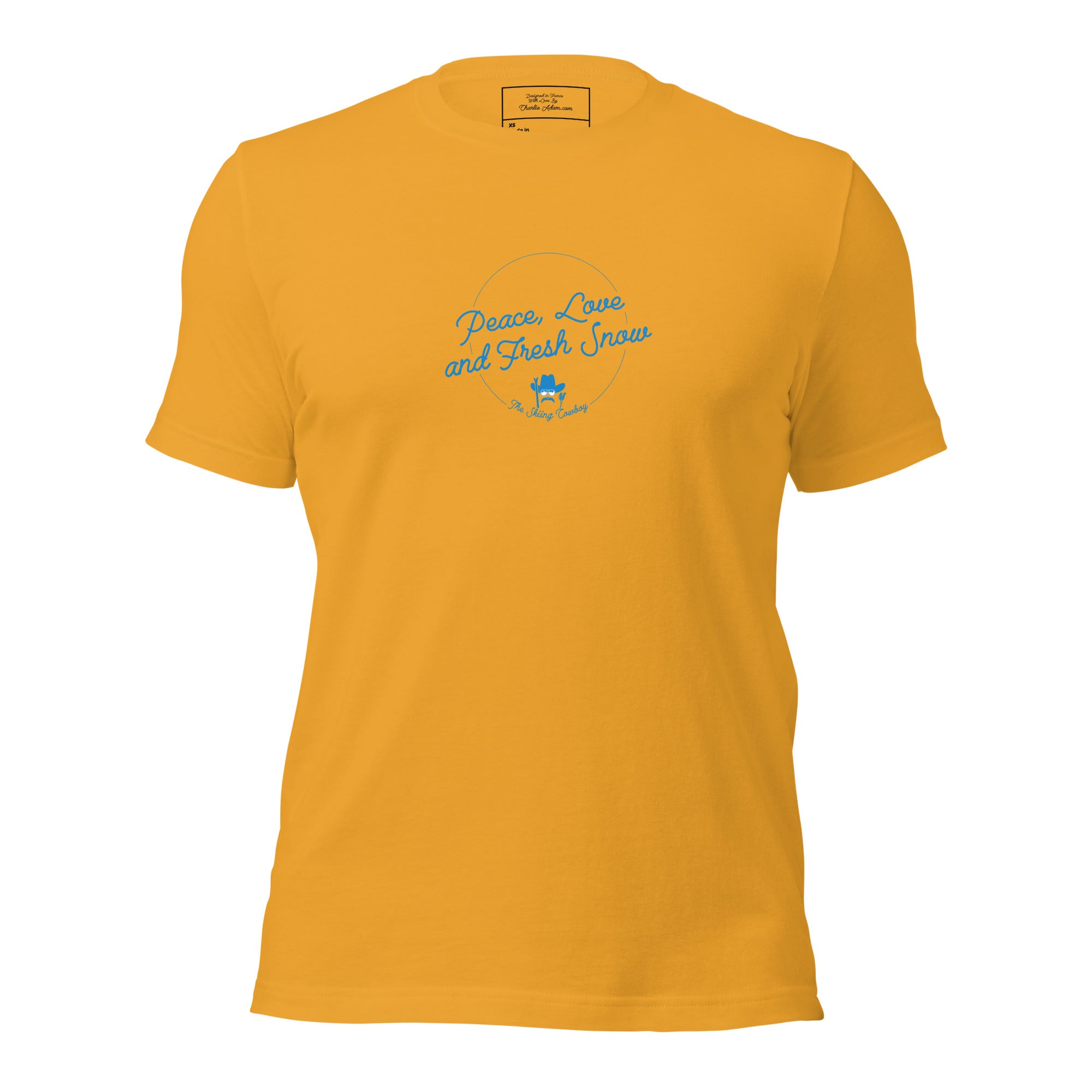 T-shirt en coton unisexe Peace, Love and Fresh Snow sur couleurs vives