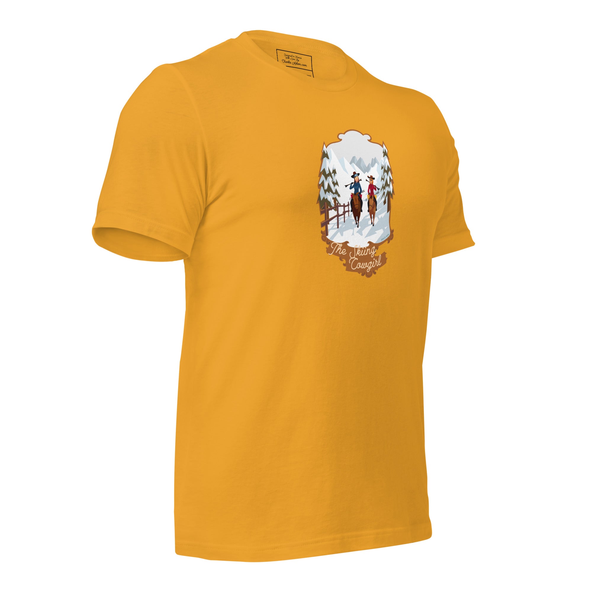 T-shirt en coton unisexe The Skiing Cowgirl sur couleurs vives