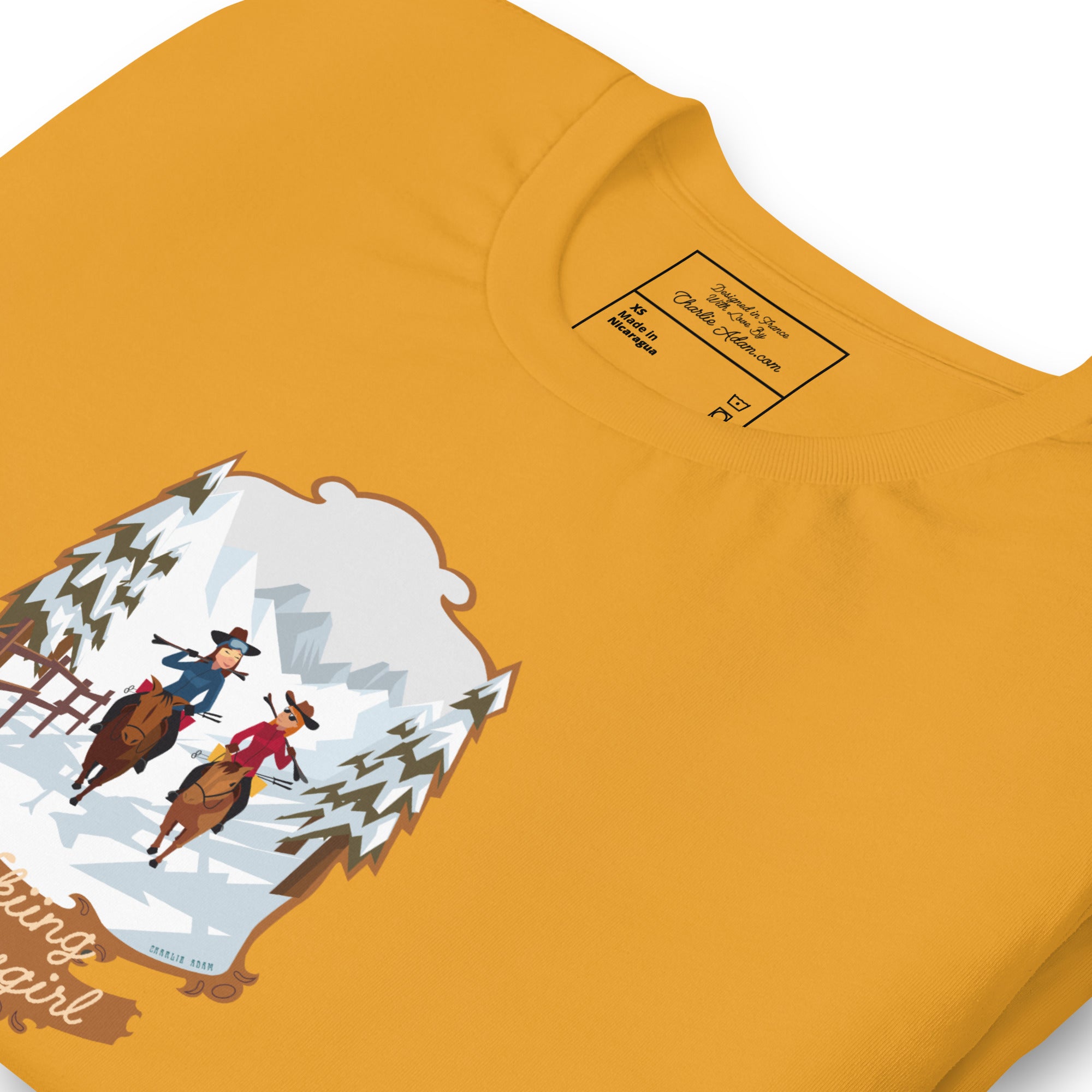 T-shirt en coton unisexe The Skiing Cowgirl sur couleurs vives