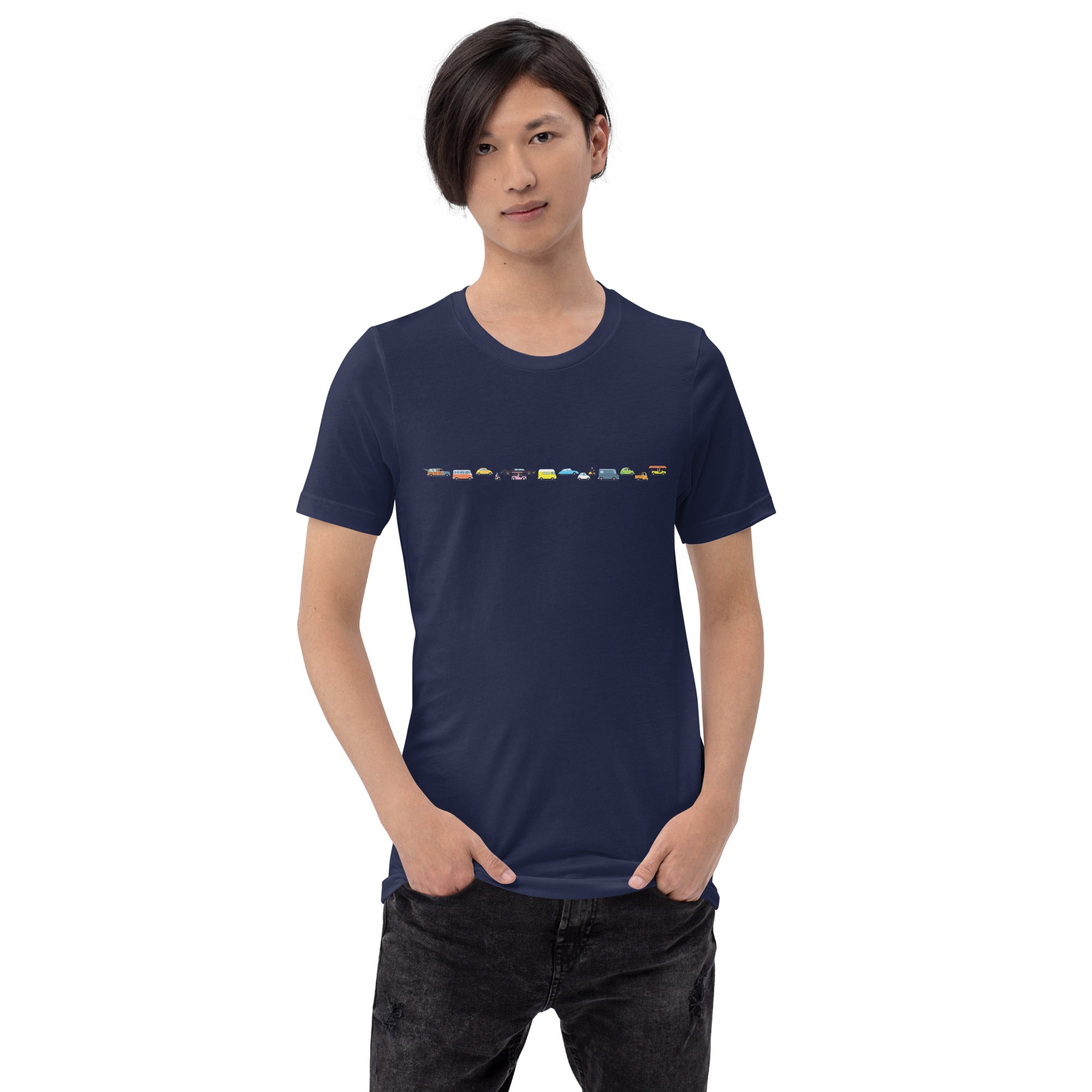 T-shirt en coton unisexe Vintage Cars Traffic Jam sur fond sombre