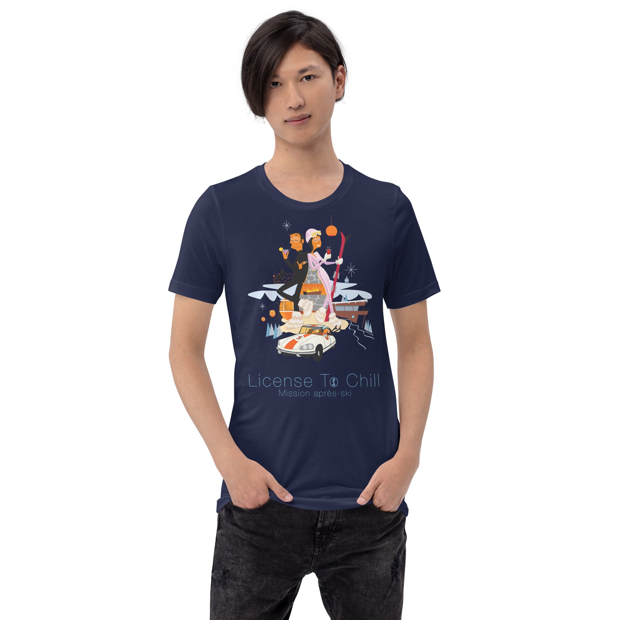 T-shirt en coton unisexe License To Chill Mission Après-Ski sur couleurs foncées