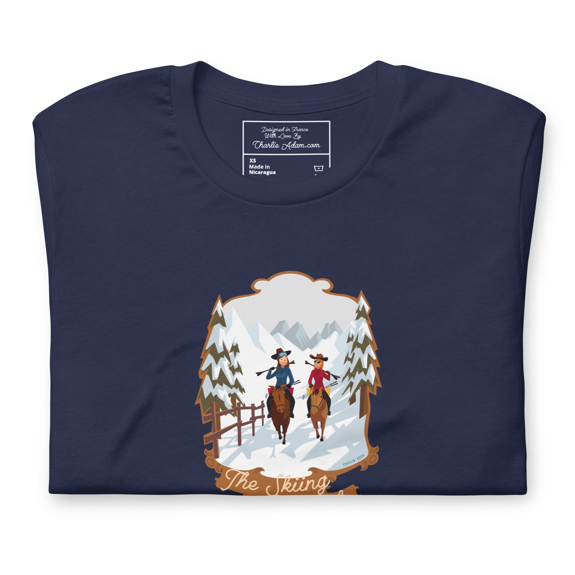 T-shirt en coton unisexe The Skiing Cowgirl sur couleurs foncées