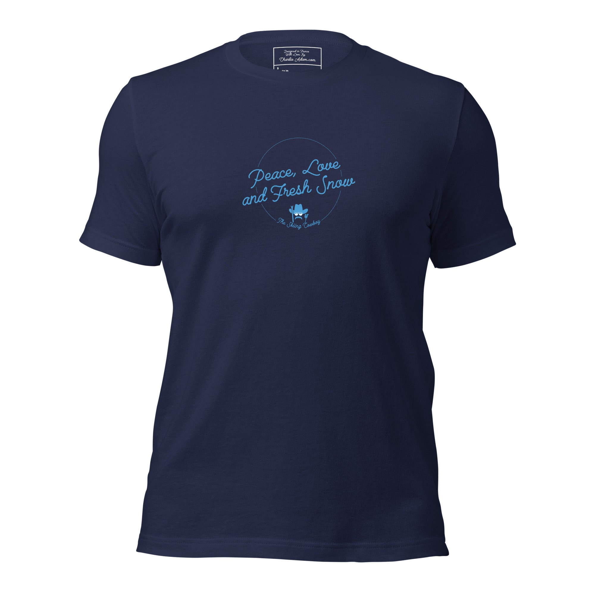 T-shirt en coton unisexe Peace, Love and Fresh Snow sur couleurs foncées