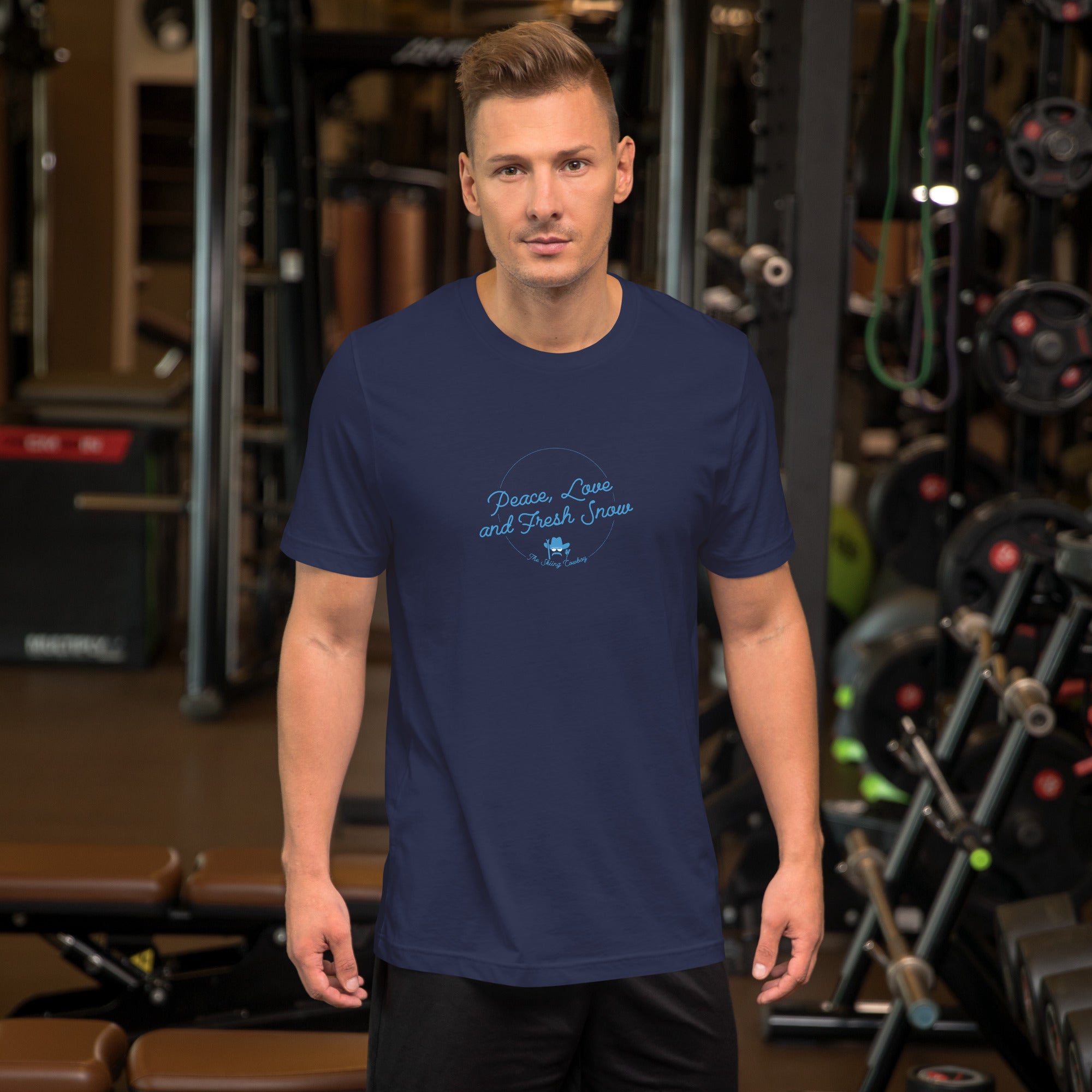 T-shirt en coton unisexe Peace, Love and Fresh Snow sur couleurs foncées