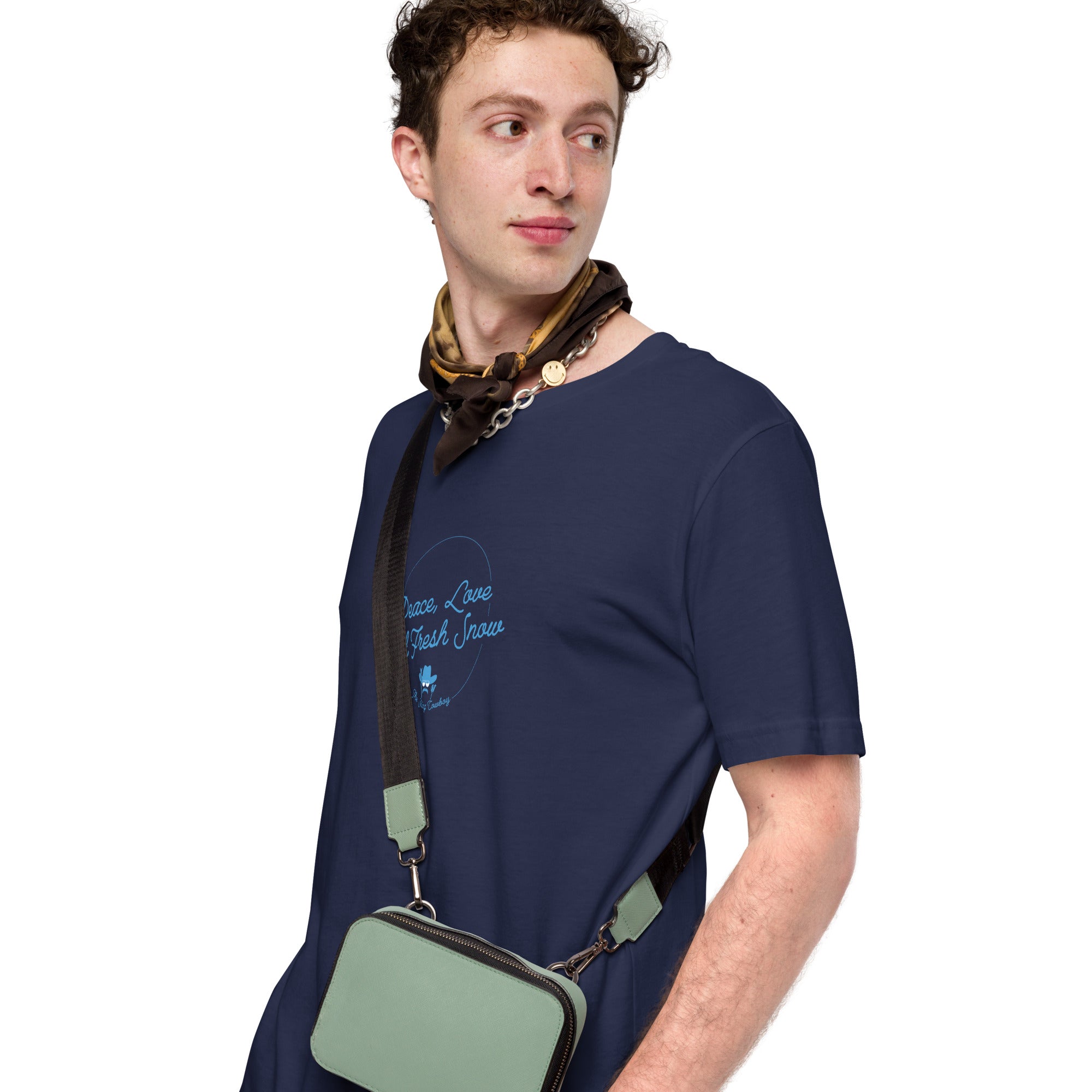 T-shirt en coton unisexe Peace, Love and Fresh Snow sur couleurs foncées