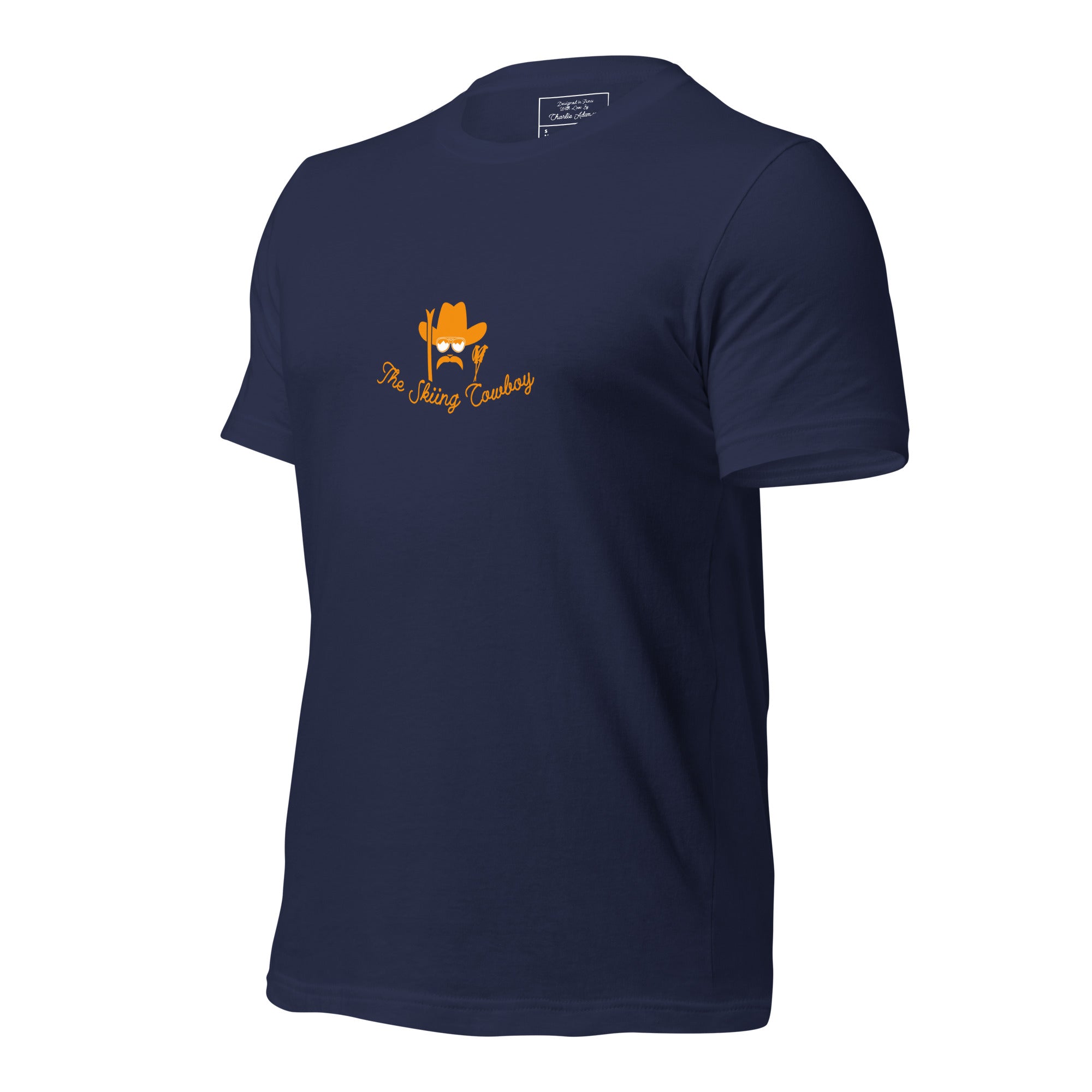 T-shirt en coton unisexe Skiing Cowboy (face) & Ski Fight at OK Corral Outline (dos) sur couleurs foncées