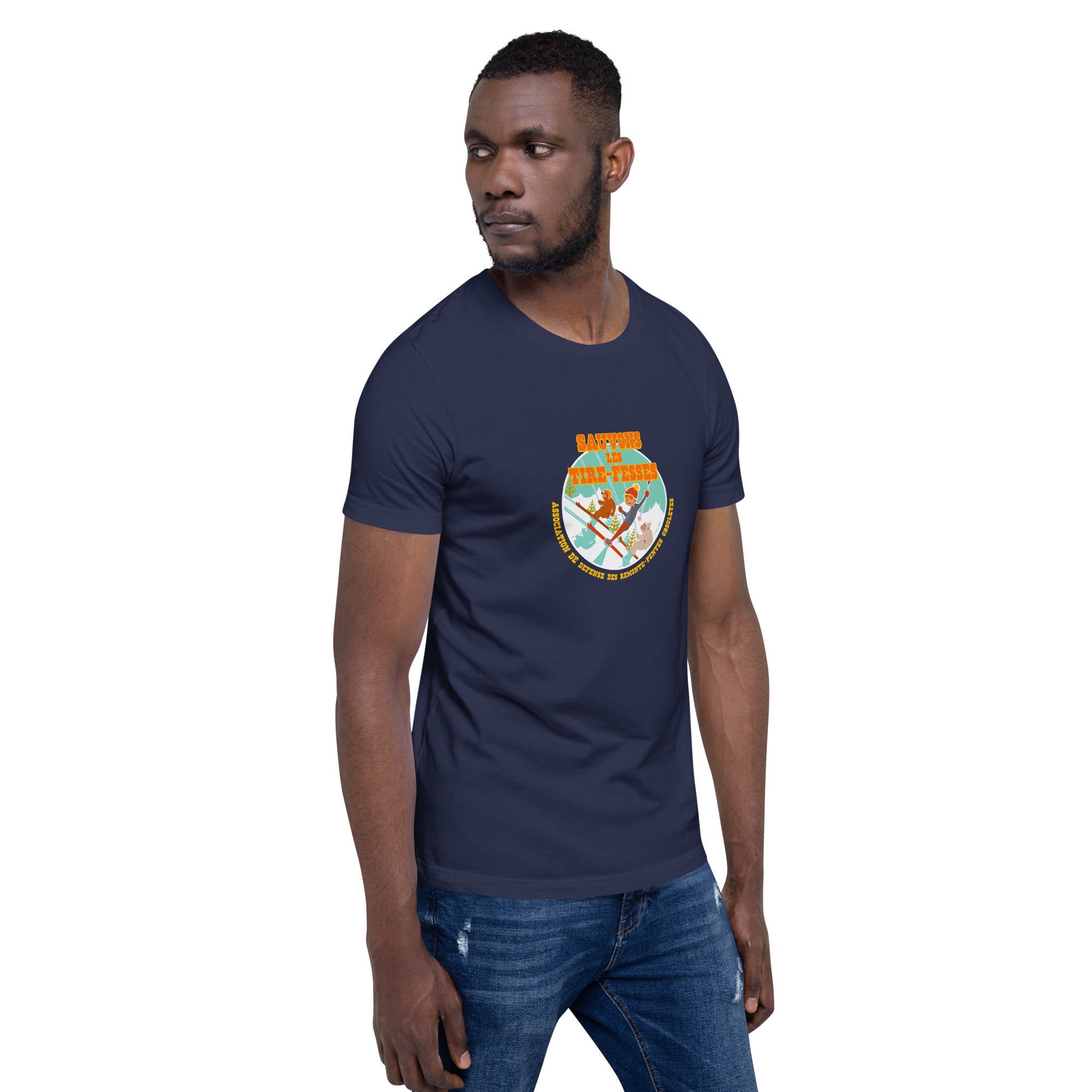 T-shirt en coton unisexe Sauvons les Tires-fesses sur couleurs foncées