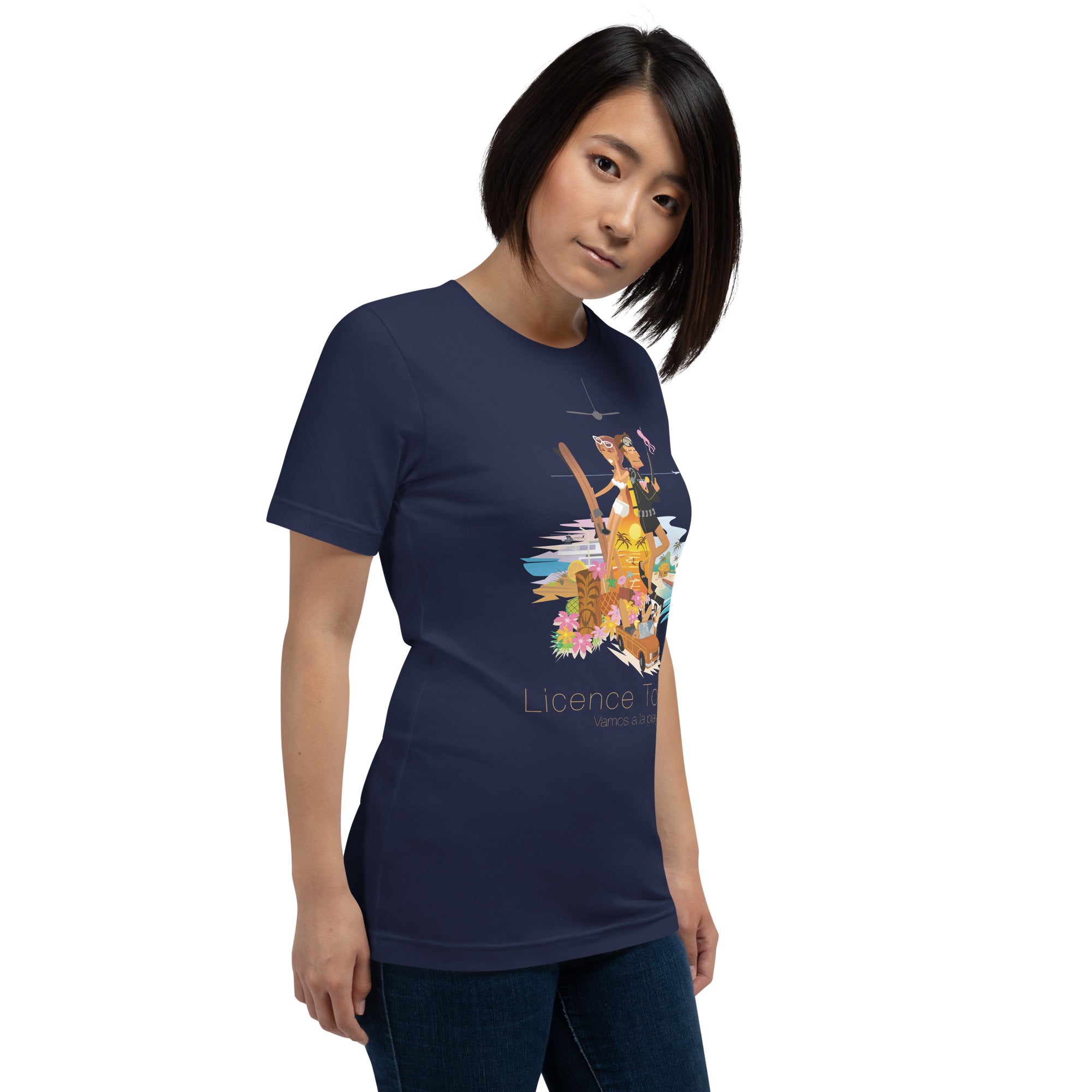 Unisex cotton t-shirt License to Chill Vamos a la Playa on dark colors