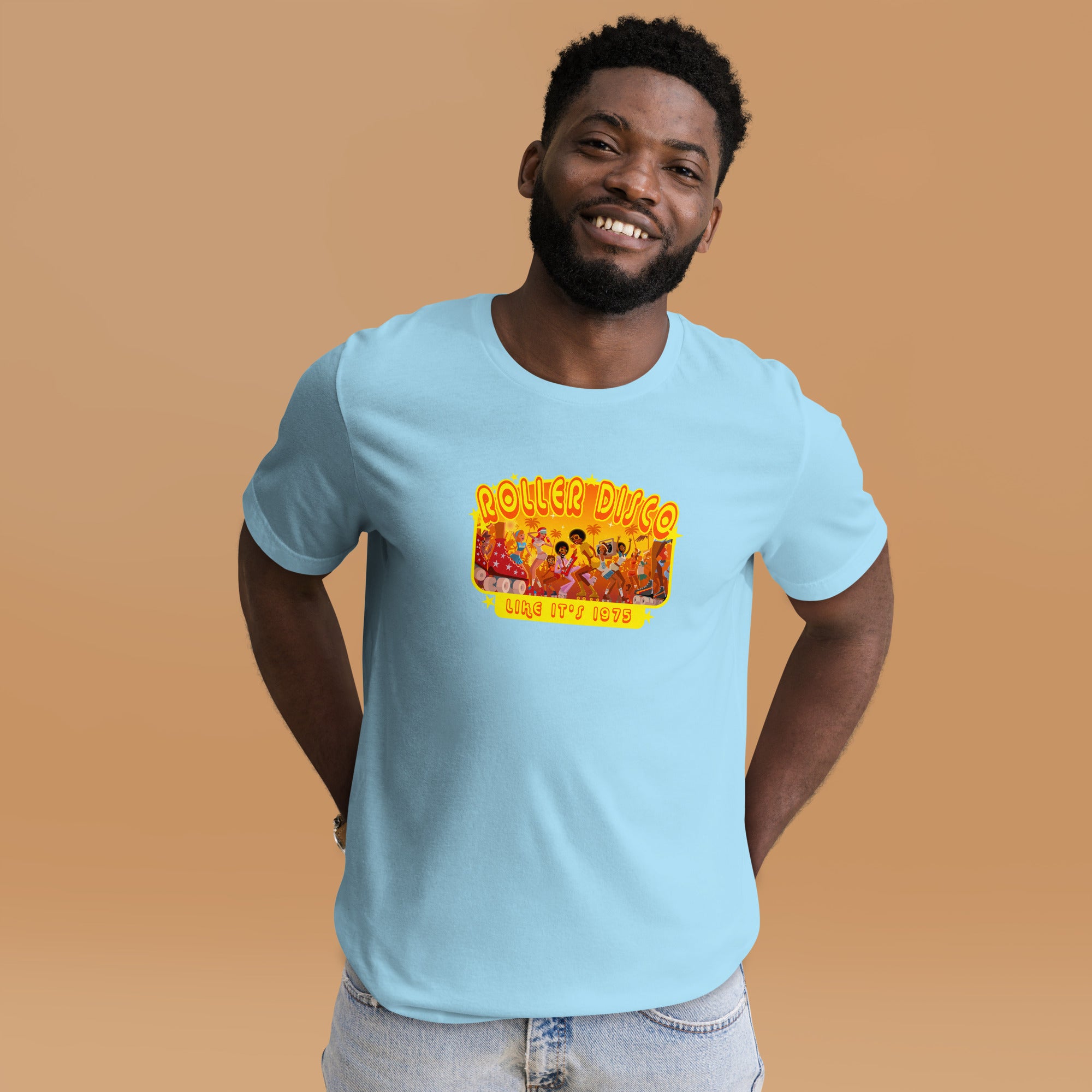 T-shirt en coton unisexe Roller Disco 1975 sur couleurs claires