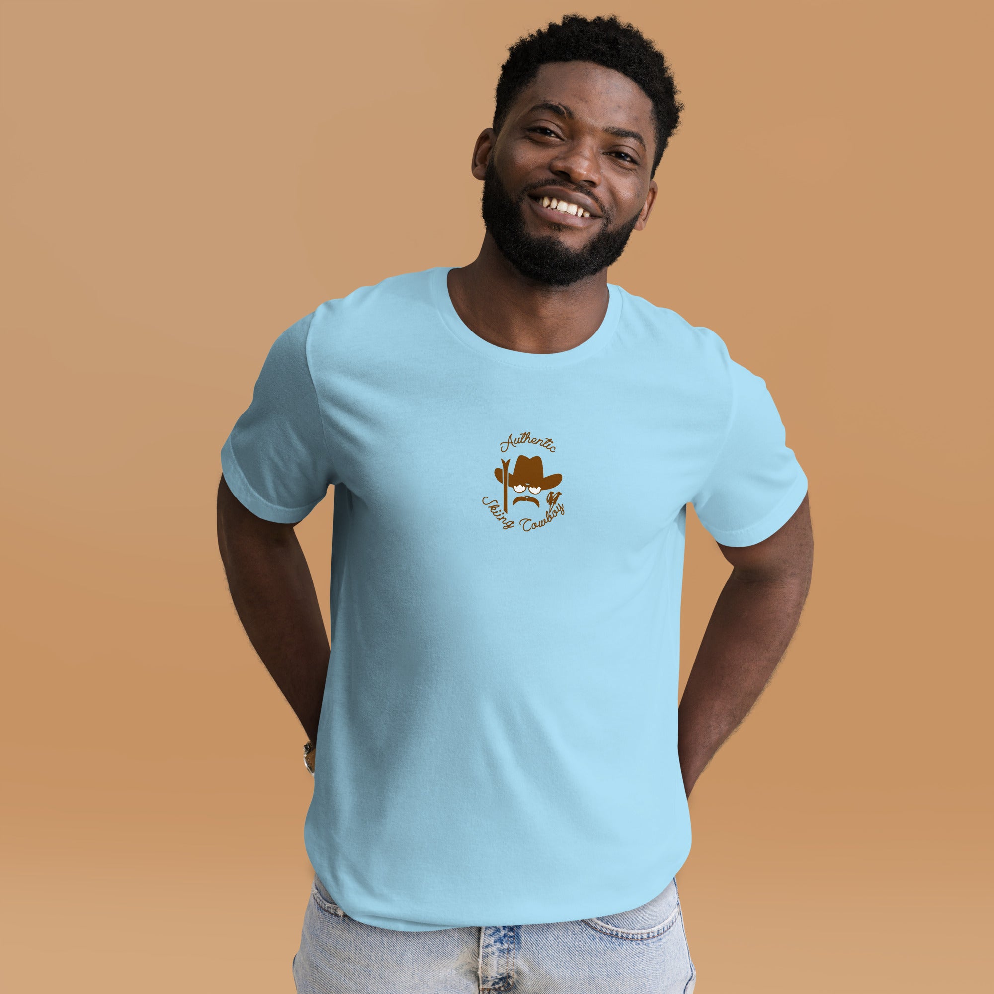 Unisex cotton t-shirt Authentic Skiing Cowboy on bright colors