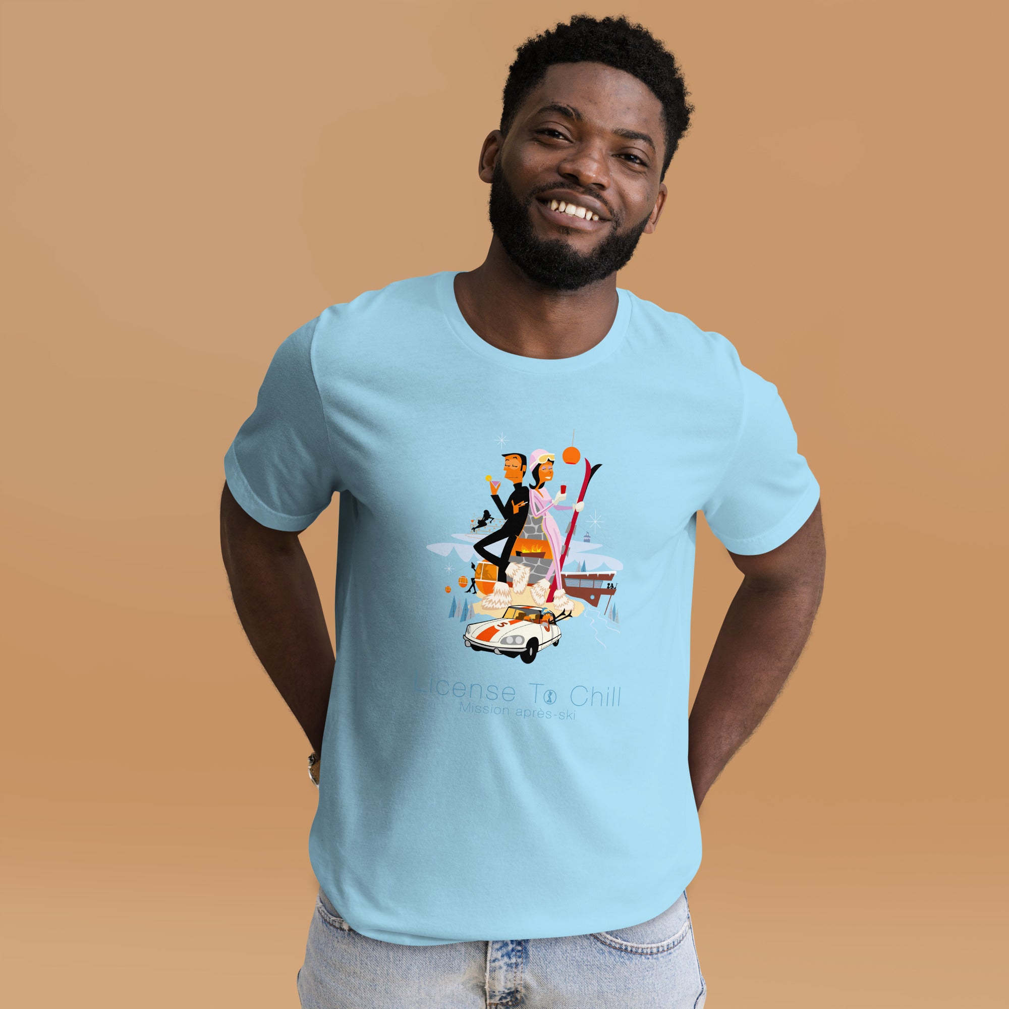 Unisex cotton t-shirt License to Chill Mission Après-Ski on bright colors
