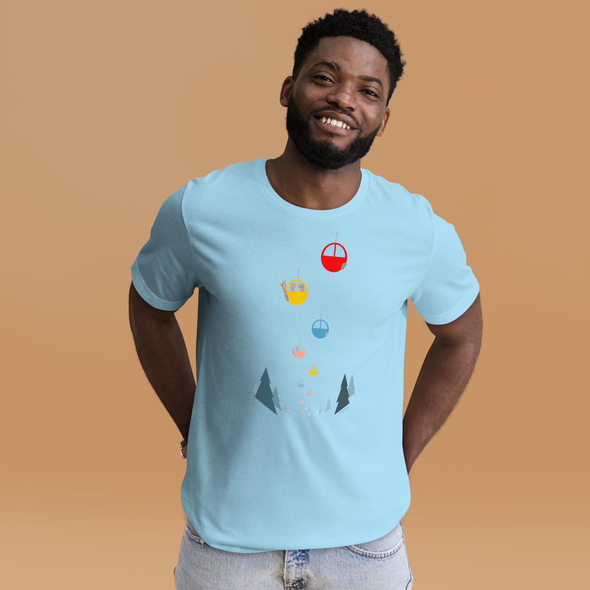T-shirt en coton unisexe Gondolas in the mist sur couleurs vives